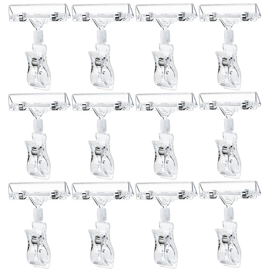 TINSKY 50PCS Clear Sign Clips Holders, Merchandise Sign Clip Rotatable Price Display Rack Acrylic Sign Holder Clip Double Sided Sale Signs Holders for Retail Rack, Baskets or Cards