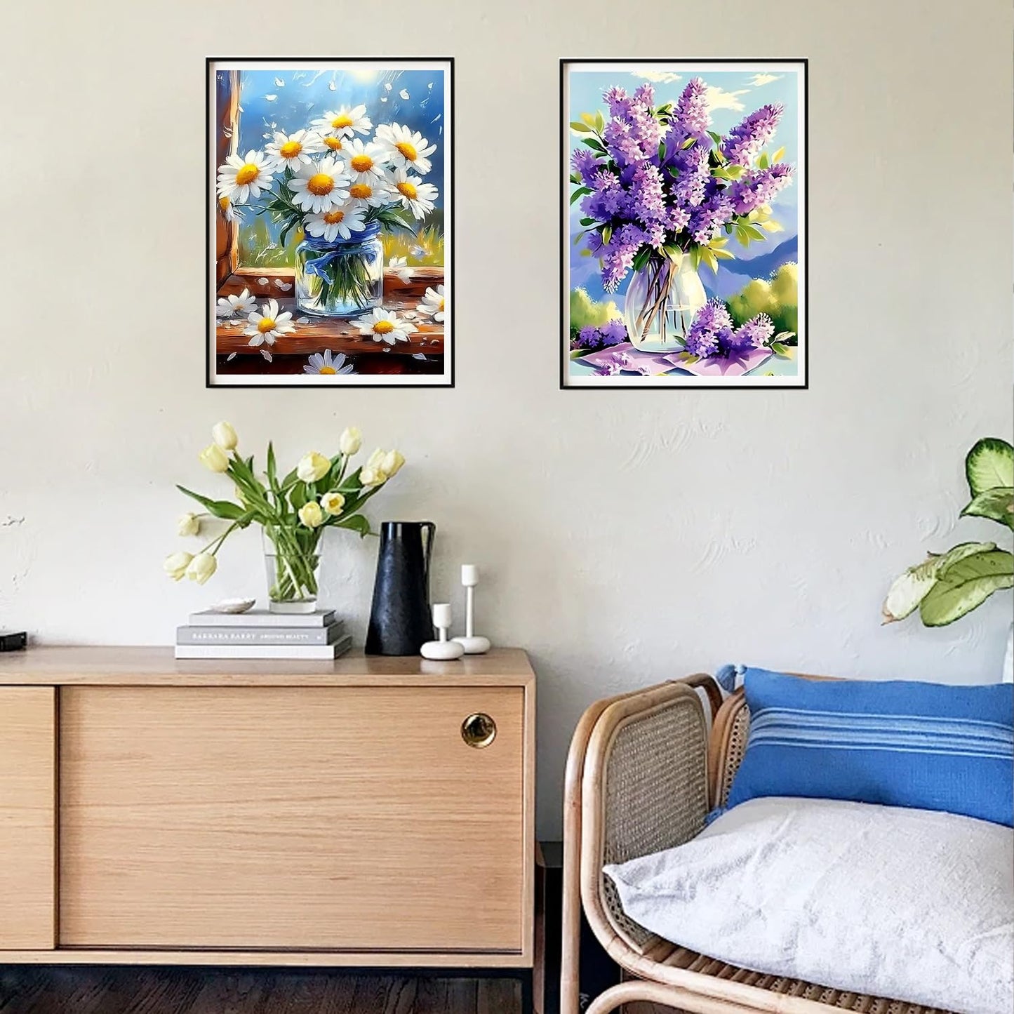 DOZEEZOP 4 Pack 5D Diamond Painting Kits for Adults, Diamond Art Kits for Beginners of All Ages, Round Full Drill Painting by Numbers Crafts Home Wall Decor 12 x 16 Inches Floral