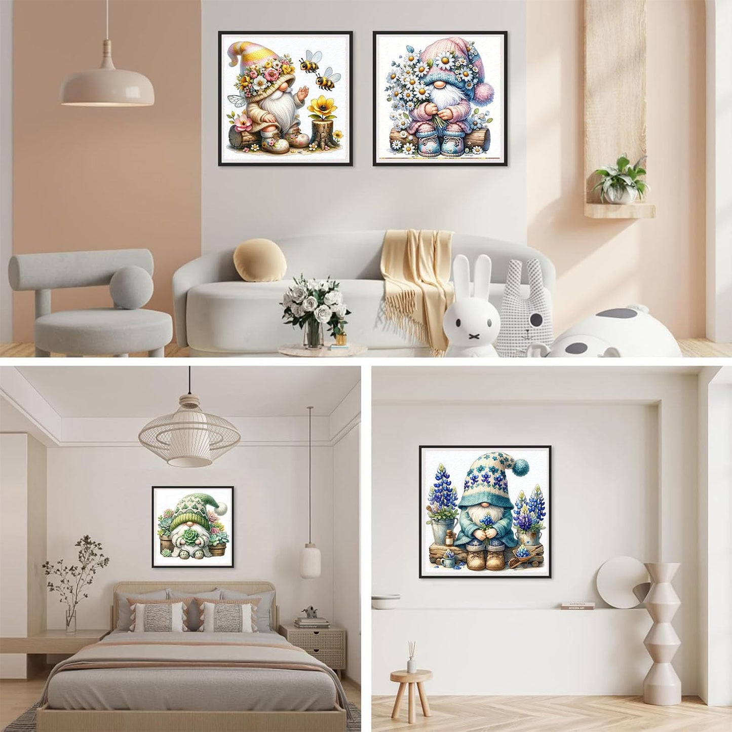 ajepon 4 Pack Gnome Diamond Painting Kits for Adults-Gnome Diamond Art Kits for Adults, Diamond Painting Gnomes DIY 5D Round Full Drill Gem Art and Crafts for Home Wall Decor Gifts 12x12 inch