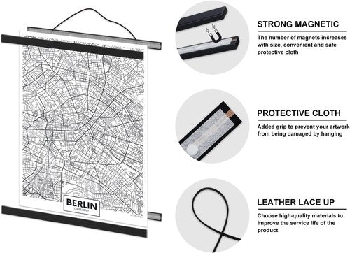 Benjia Magnetic Poster Hanger - 37" Wooden Frame for Canvas & Artwork | Black, Easy Wall Mounting