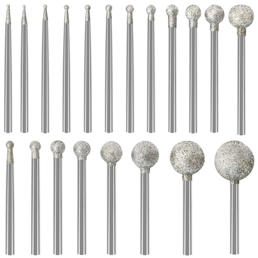 Stone Carving Set Diamond Burr Bits Compatible with Dremel, 20PCS Polishing Kits Rotary Tools Accessories with 2.35mm 3mm Shank Round Shape for Carving, Engraving, Grinding, Stone, Rocks, Jewelry