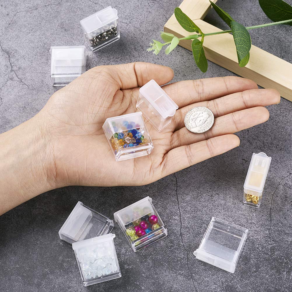 FASHEWELRY 20Pcs 1x1” Plastic Flip Top Seed Bead Small Storage Containers Diamond Painting Box Rectangle Transparent Box Organizers for 5D Embroidery Diamond drill, Nail art & Glitter