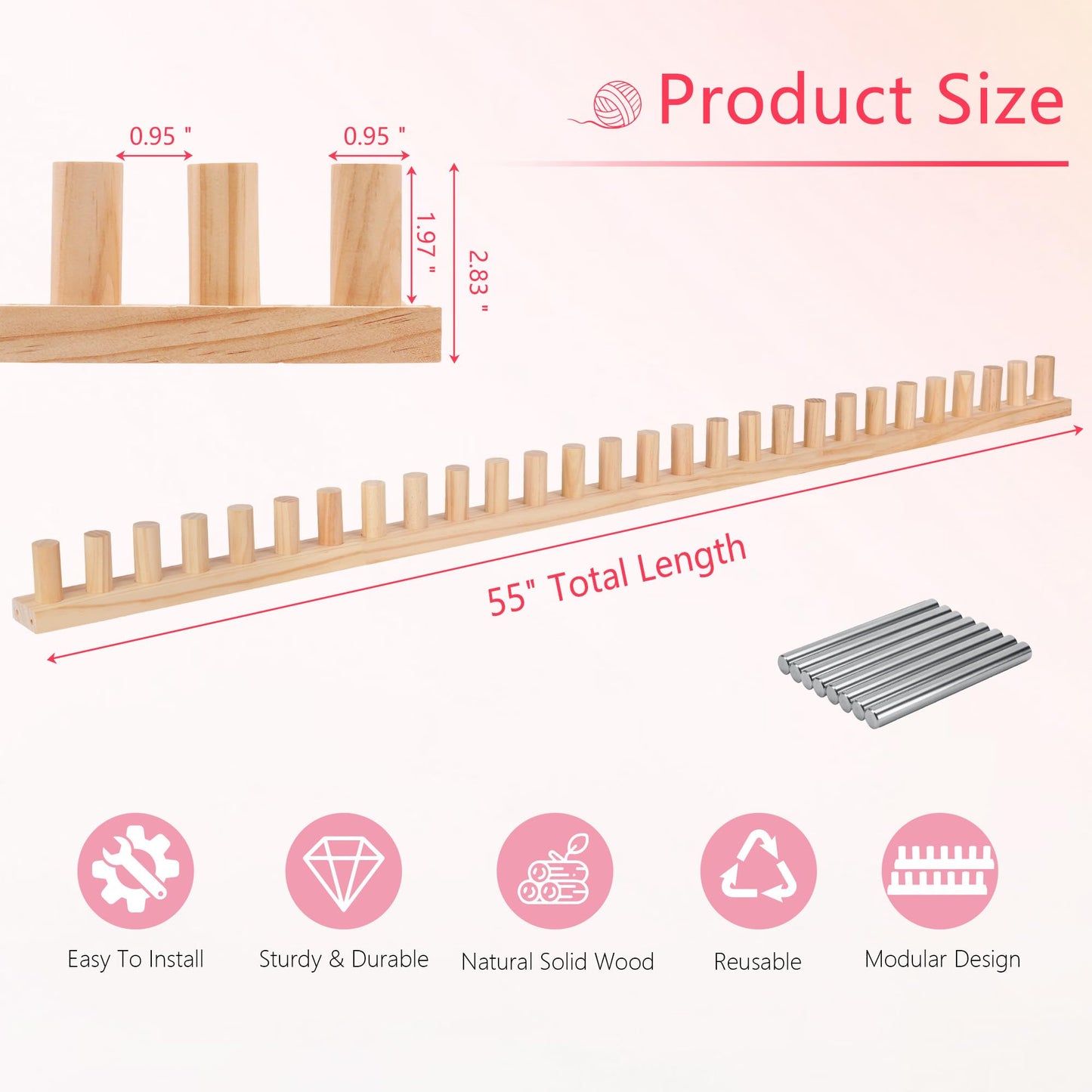 MLLNFUE 55” Chunky Blanket Loom Kit for DIY No-Needle Hand Knitting Adjustable Wooden Loom Frame Beginner Friendly Yarn Craft for Home Decor & Large Throw Blankets