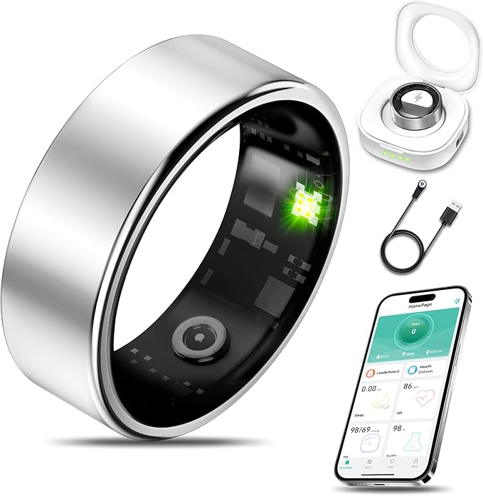 Smart Health Ring for Women Men Fitness Tracker with Heart Rate, Blood Oxygen, Blood Pressure, Sleep Monitoring, Step Counting, IP68 Waterproof for iPhone and Android, No Subscription Fee, Silver 12