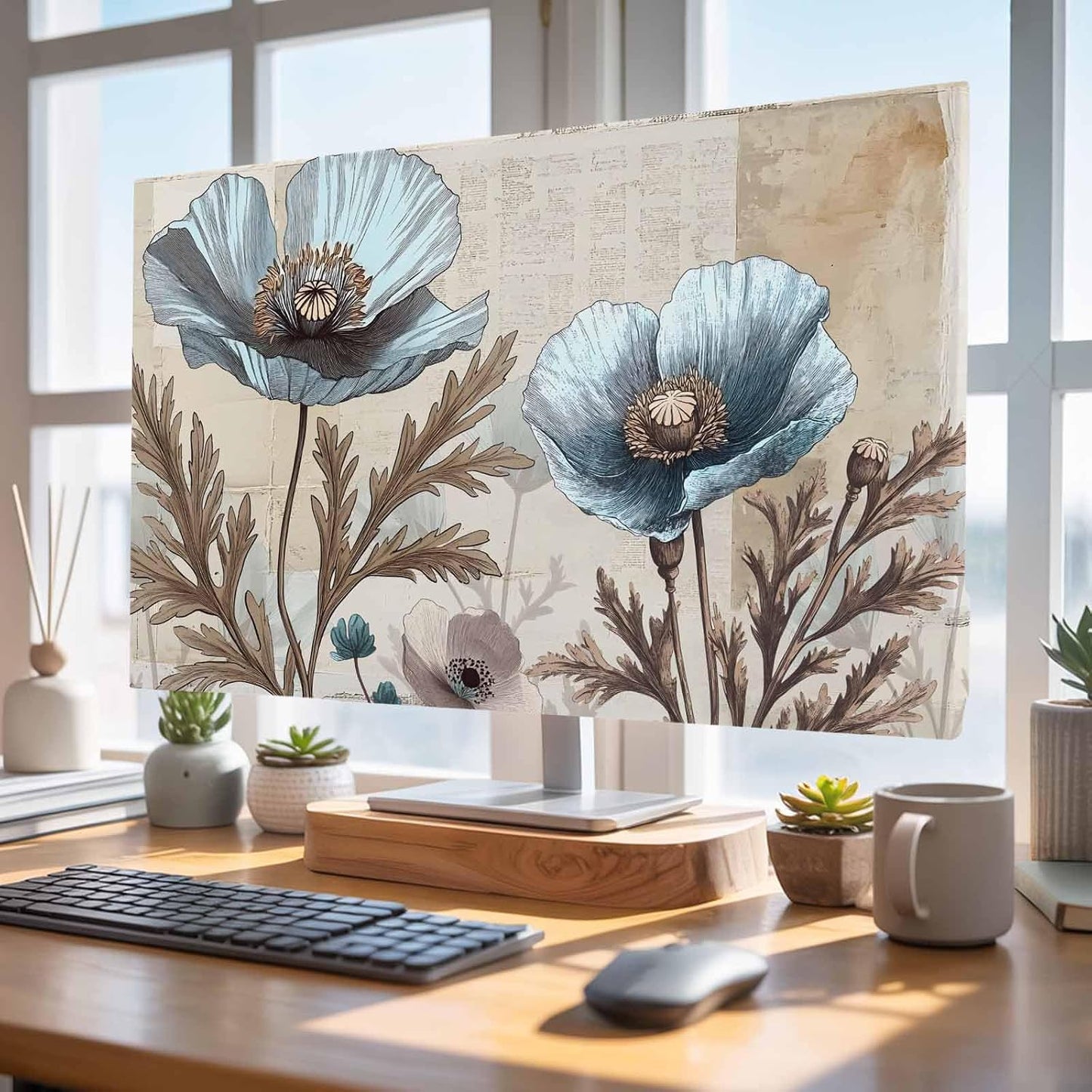 Yukro 40 Inch, 35"x22" Blue Broccoli Indoor TV Dust Cover, Rustic Farmhouse Floral Retro Brown Plant Elastic TV