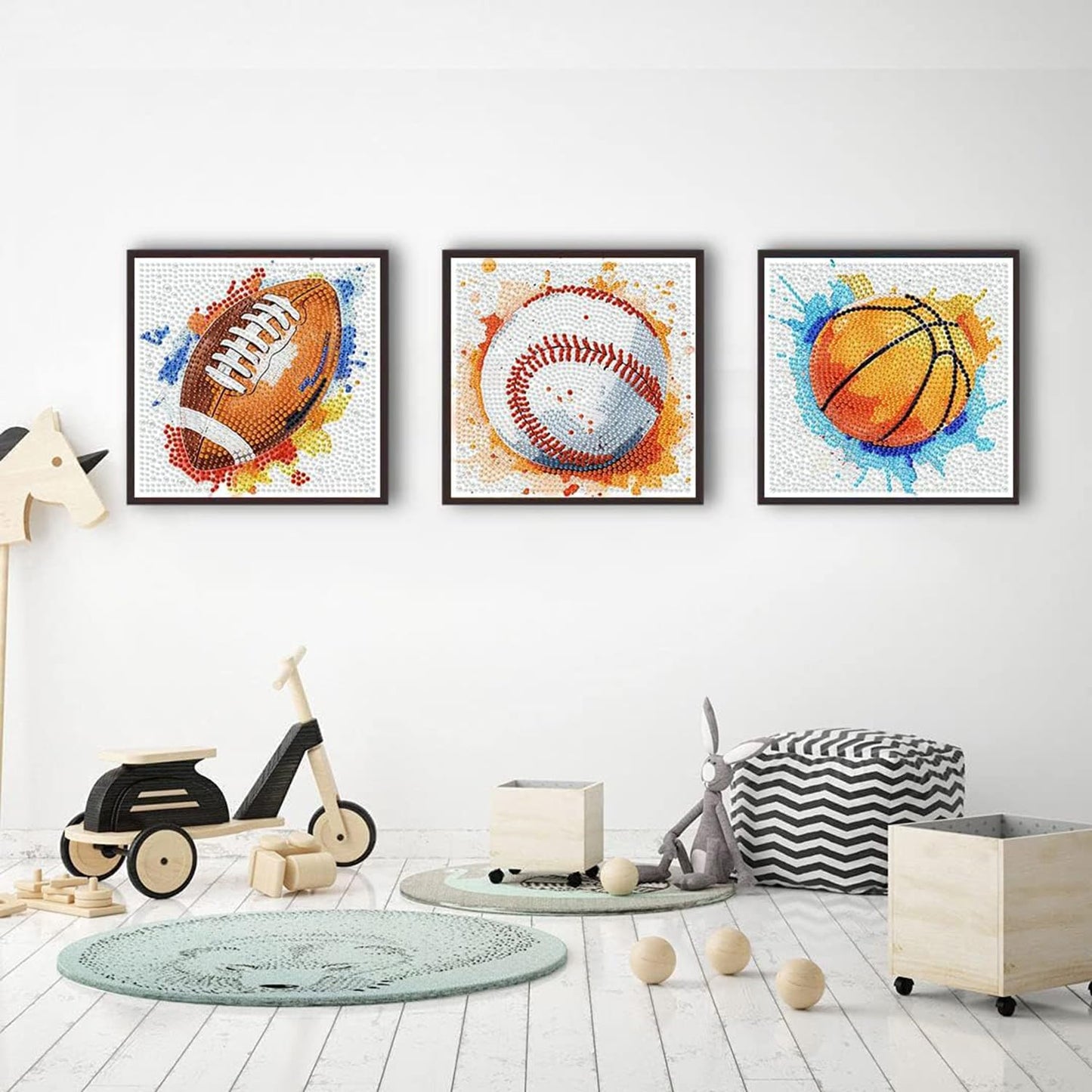 GemZono 4 Pack Diamond Art Painting Kits for Adults, Ball Sports 5D Diamond Painting Dots Art Kits for Adults Beginner, Balls DIY Full Round Gem Crystal Art Paint by Diamond, Home Wall Decor 12x 12 in