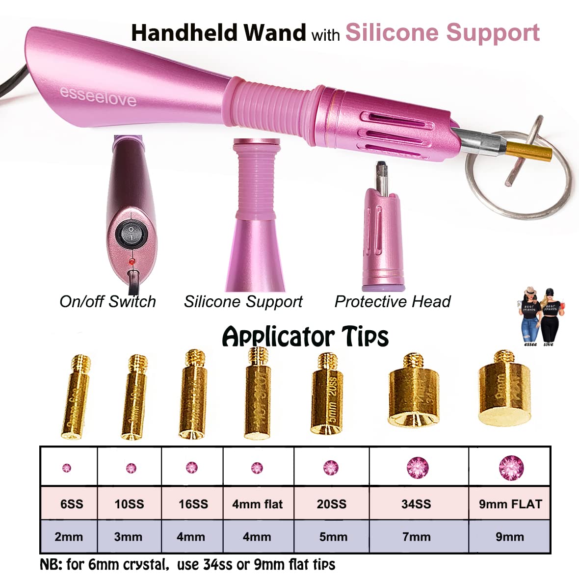esseelove Hotfix Rhinestones Applicator, DIY Hot Fix Rhinestone Setter, Hot Fixed Wand Kit, Bedazzler Kit with Rhinestones, 7 Tips, Pencils and Tweezers