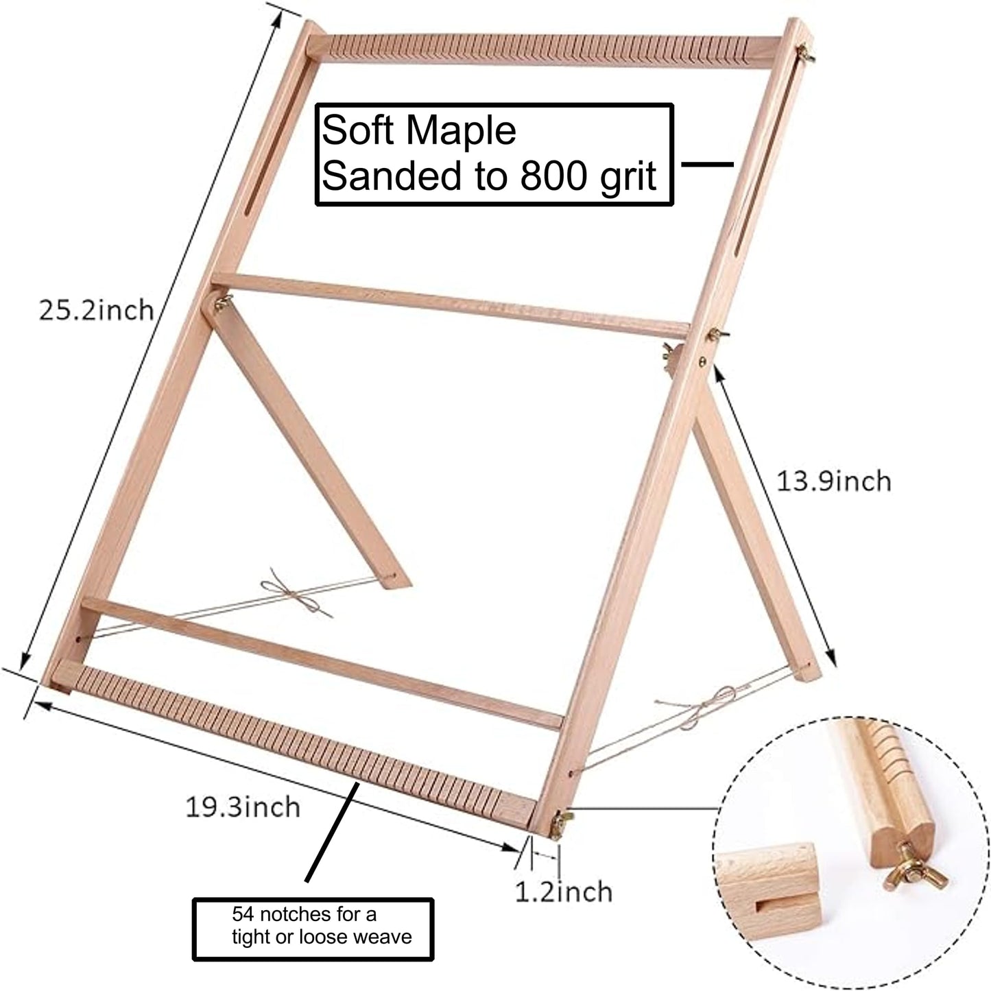 Fireside Crafts Solid Wood Table-top Weaving Loom, 25.2" H x 19.3" W Extra Large Frame, Solid Maple with Sturdy Metal fastenings, Comb, Shuttle, Hanging Rod, Weaving Loom for Aspiring hobbyists.