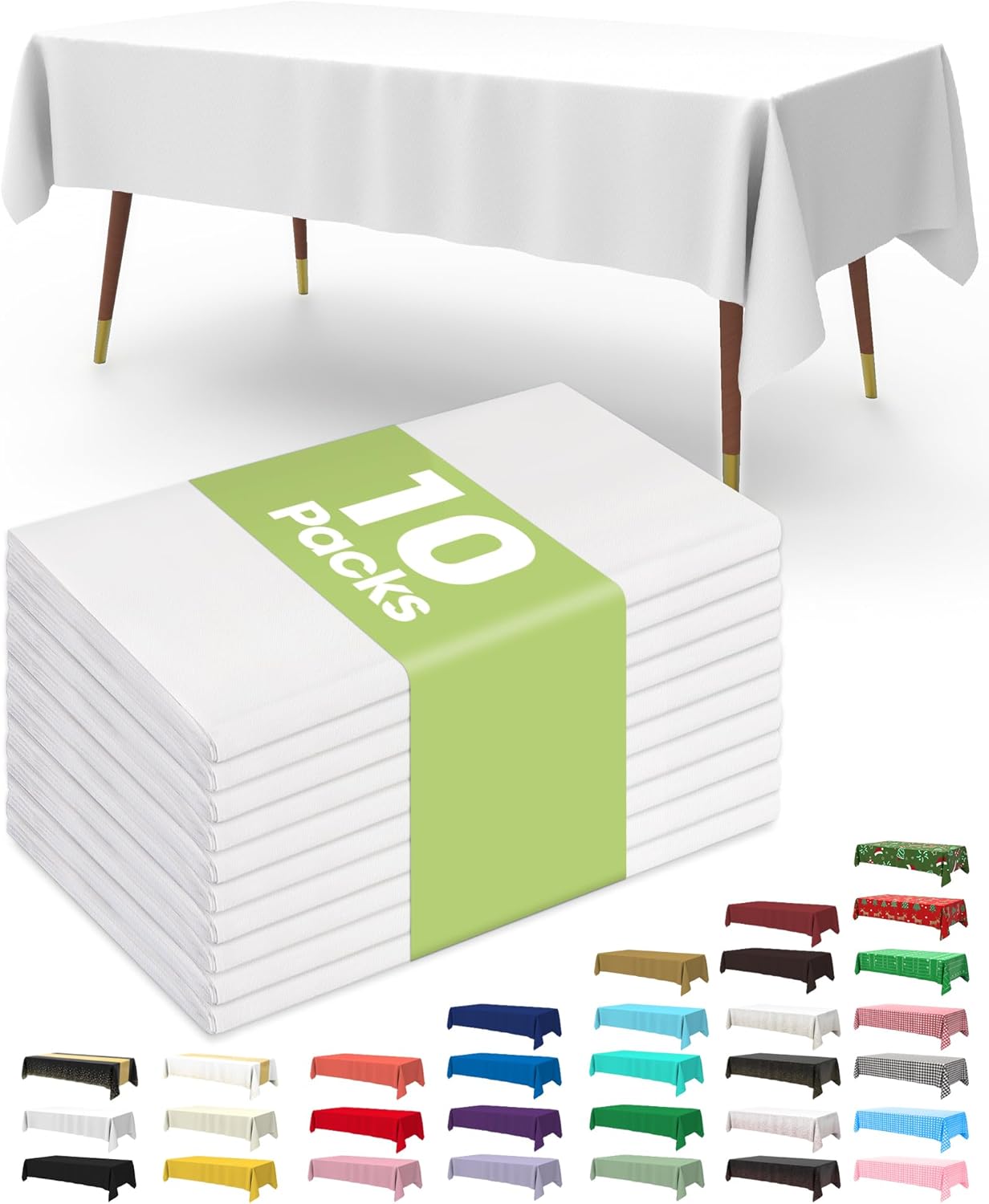 Pureegg Disposable Table Set - 10 Pack White & Pink Tablecloths (54''x108'') & Runners (14''x108'') - Leakproof & Stain-Resistant for Events
