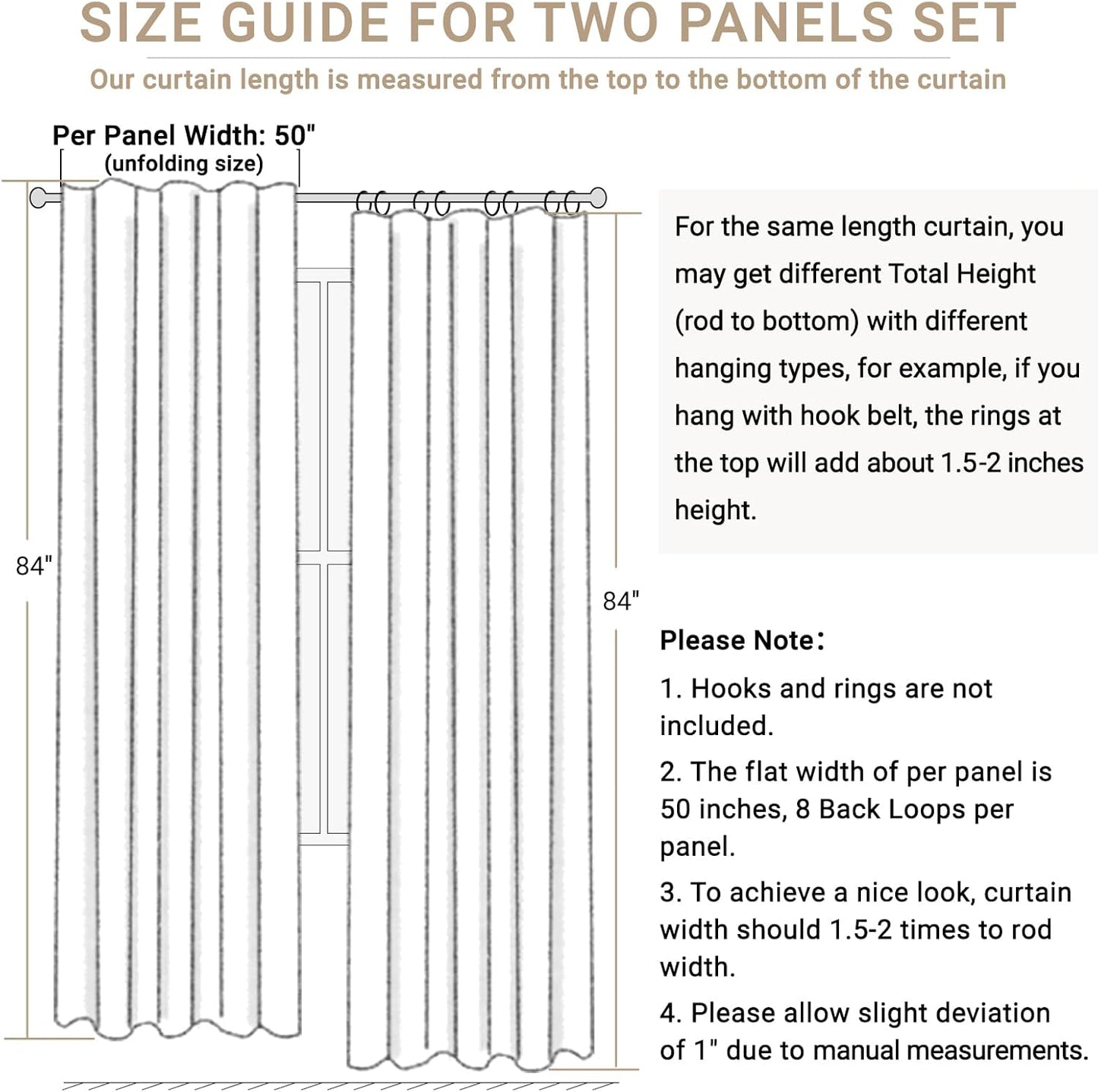 Skiennix 100% Blackout Linen Curtains - Thermal Insulated Drapes for Bedroom | 50" W x 90" L, Beige