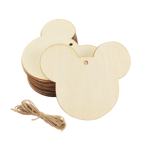 30 Pack 4 Inch Wood Mouse Head Cutouts Unfinished Wood Mouse Head Crafts Wooden Mouse Head Hanging Ornaments DIY Mouse Head Craft Gift Tags for Home Party Decoration
