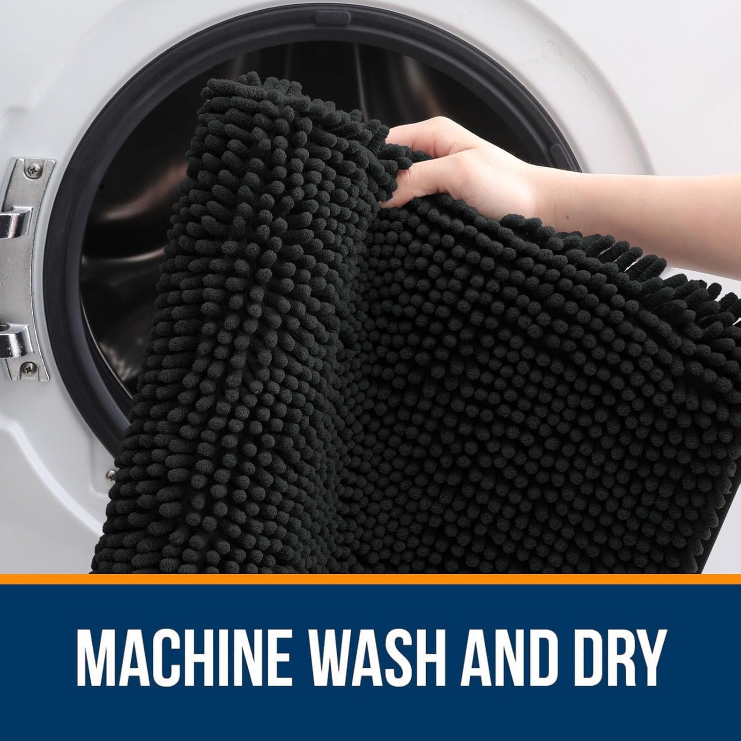 OLANLY Large Bathroom Rugs - Extra Soft Chenille Bath Mats | Quick Dry, Machine Washable, Black 45x27