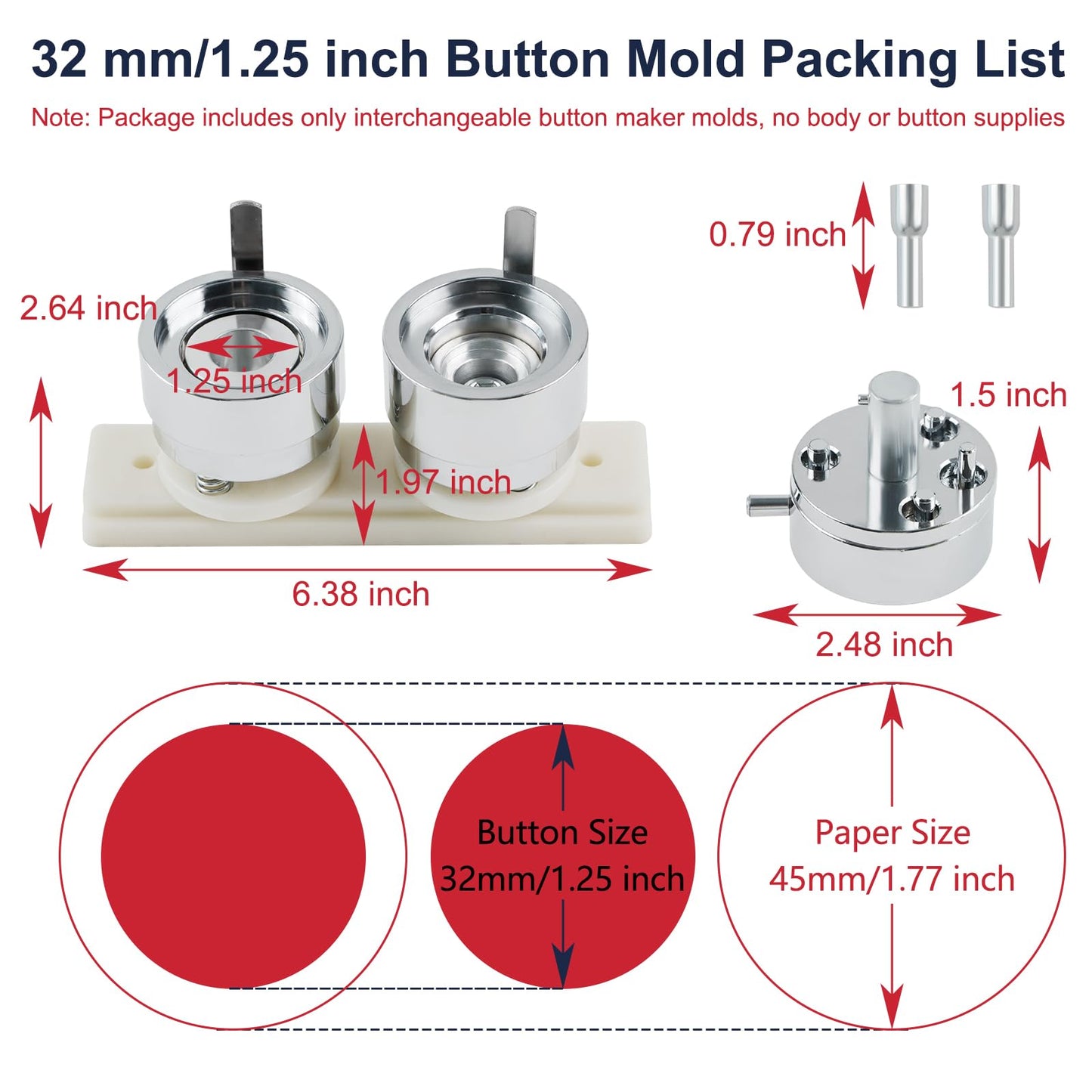 MK.Bear Button Maker Mold 32mm/1.25 inch, Replaceable Metal Mold for Button Maker Machine, DIY Button Press Machine Mold