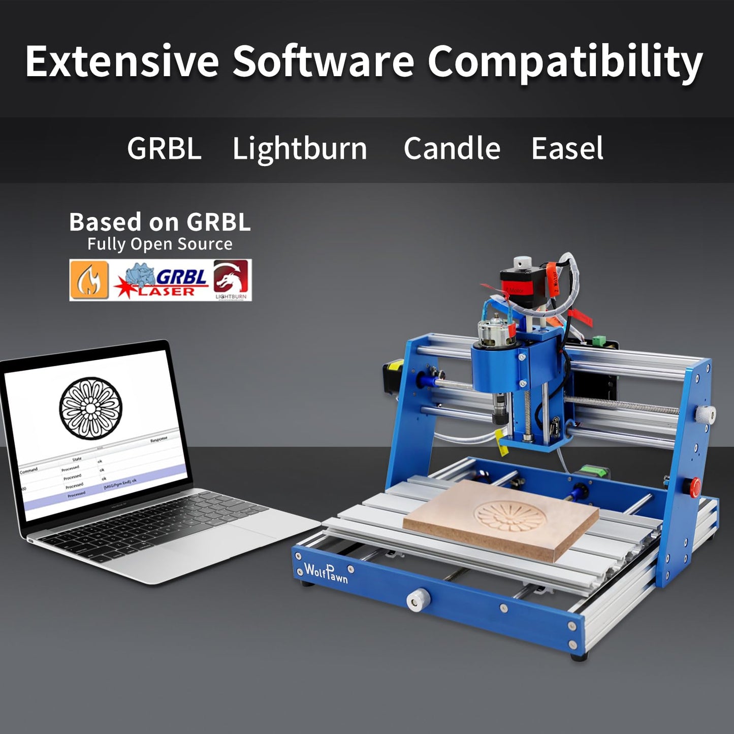 WolfPawn 3018 CNC Machine All-Metal CNC Router Machine, with Offline Controller/Emergency-Stop 3 Axis Plastic Acrylic PCB PVC Wood Carving Milling Engraving Machine, XYZ Working Area 300x180x60mm