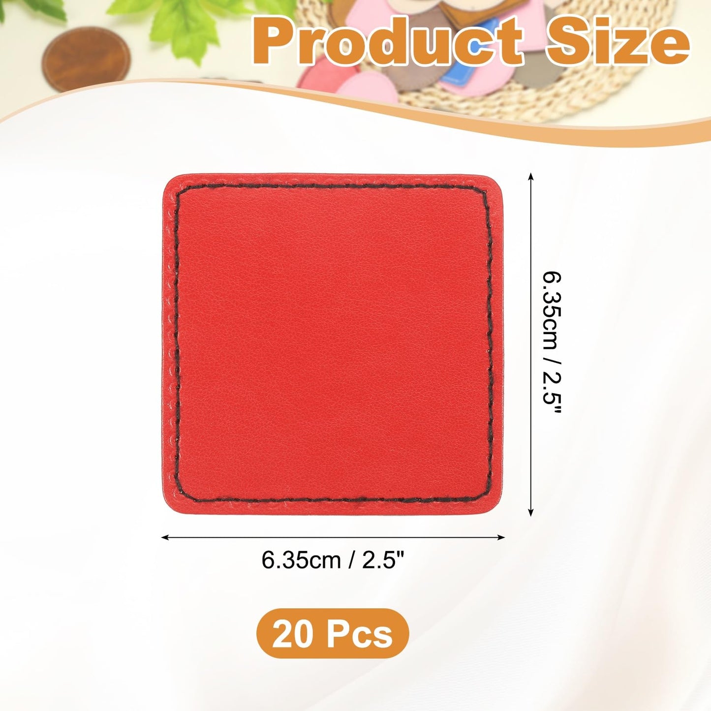 uxcell 20 Pcs Leather Patches for Hats, Square Leather Hat Patches with Adhesive, Rustic Faux Iron on Blank Patch for Laser Engraving Fabric Repair Sew Crafts, Red