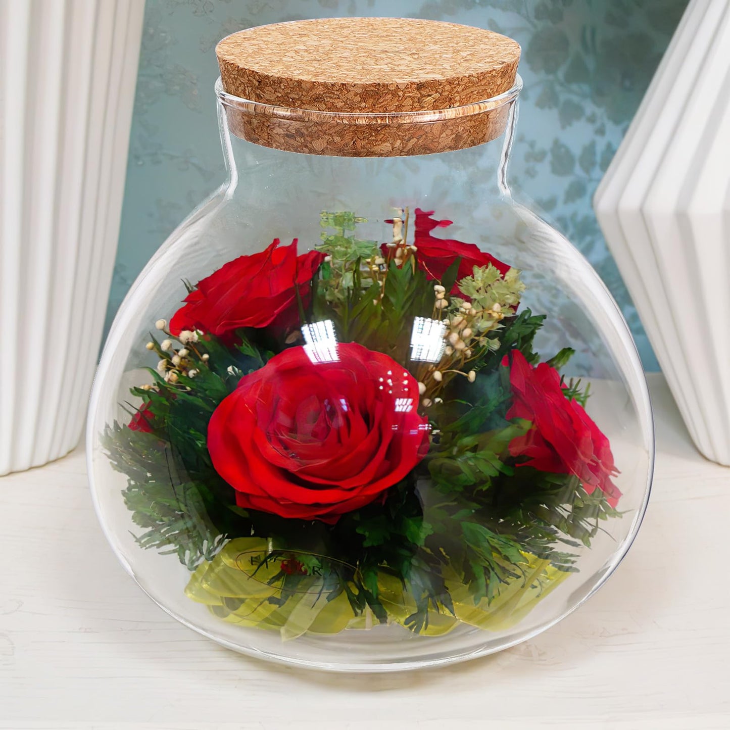NUOBESTY Glass Terrarium Jar with Cork Lid, 6x6.3 Inch Closed Terrarium for Succulent Moss and Fern, DIY Miniature Desktop Garden for Home & Office Decor (No Plants)