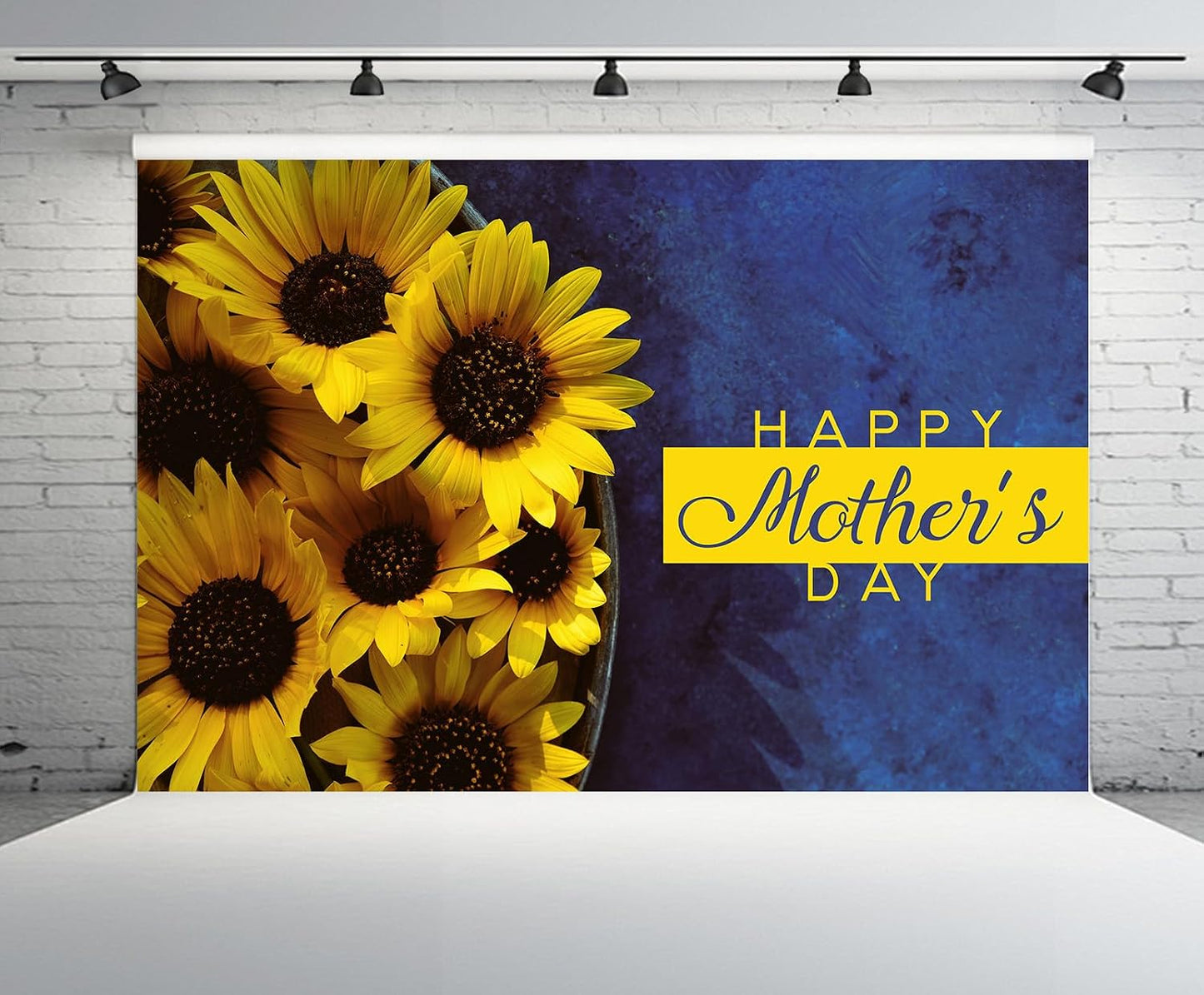 CHNYWORK 8ftx6ft Happy Mother's Day Backdrop Bouquet of Sunflowers with Happy Mother's Day Greeting Words on A Blue