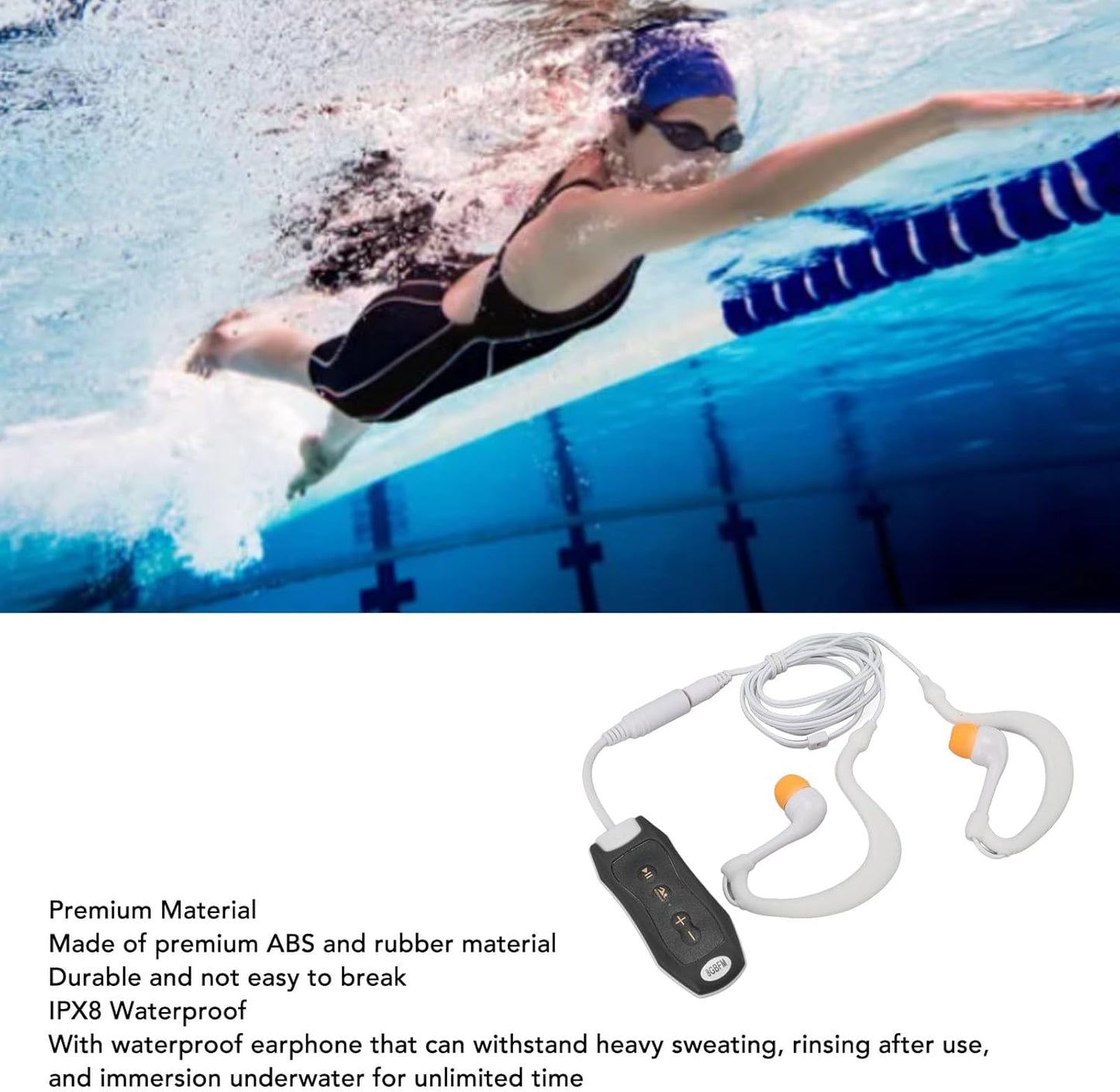 LUCKDANO MP3 MP3 IPX8 Swimming, 8GB (8GB) Player Player - Rated Rechargeable Music with Earphones for Diving