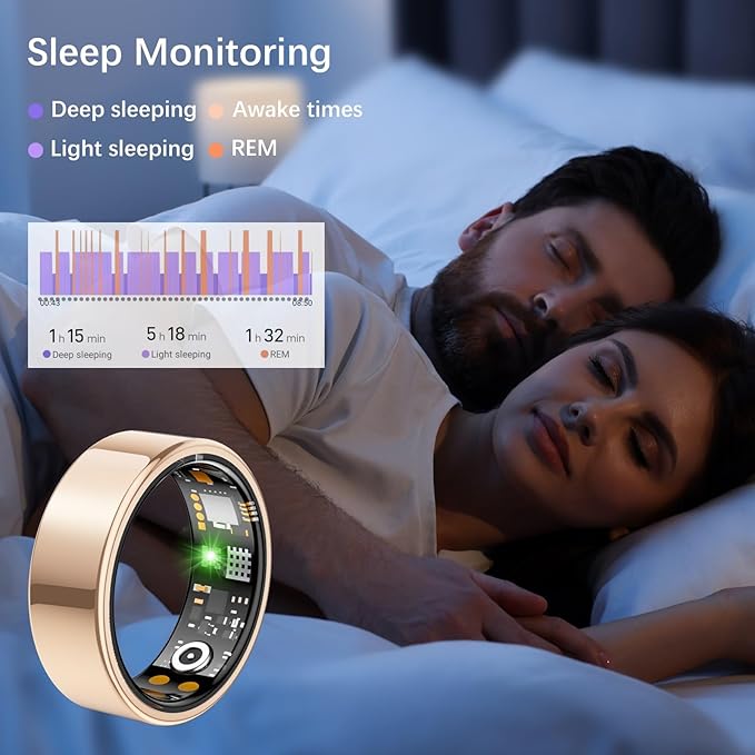 Smart Health Ring for Women Men, Fitness Tracker Ring with Heart Rate, Blood Oxygen, Sleep Tracker, Step Tracker, No Subscription Fee, IP68 Waterproof Smart Ring for iPhone & Android (Rose Gold, 8#)