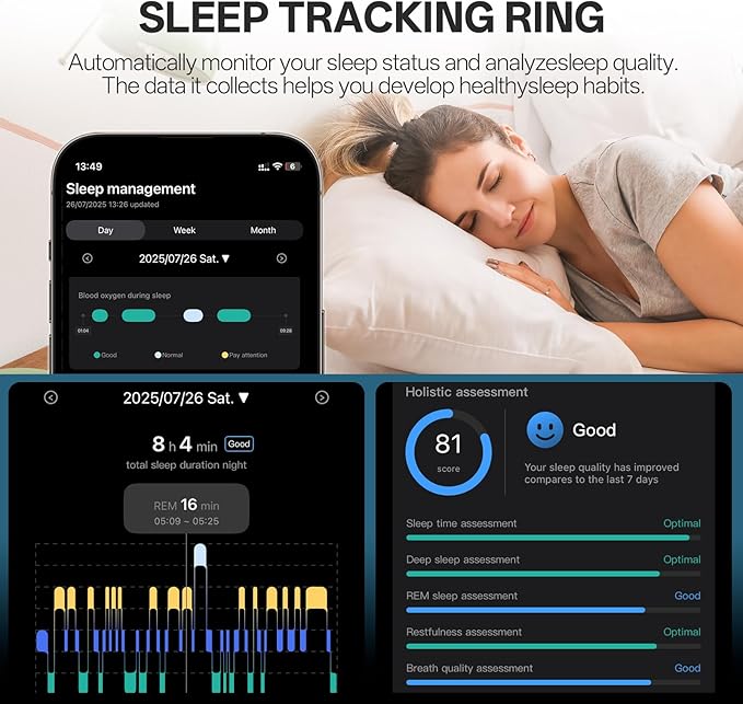 Smart Ring with Vibration Alerts, Health Tracker Ring with Body Temperature Monitor, Heart Rate, Sleep & Fitness Tracking, Waterproof Activity Ring for Men & Women, No App Fees (Gunmetal Gray, 11#)