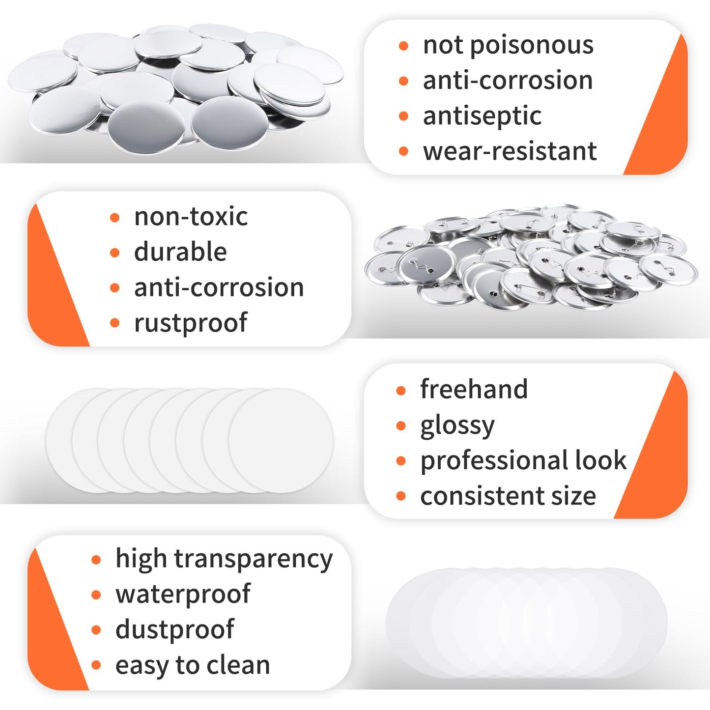 75mm Metal Blank Button Supplies Button Making Parts, 100 Sets 75mm/3 inch Pin Maker Parts Badge Supplies for Button Maker Machine, Including Metal Back Cover Metal Shells Clear Film and Paper
