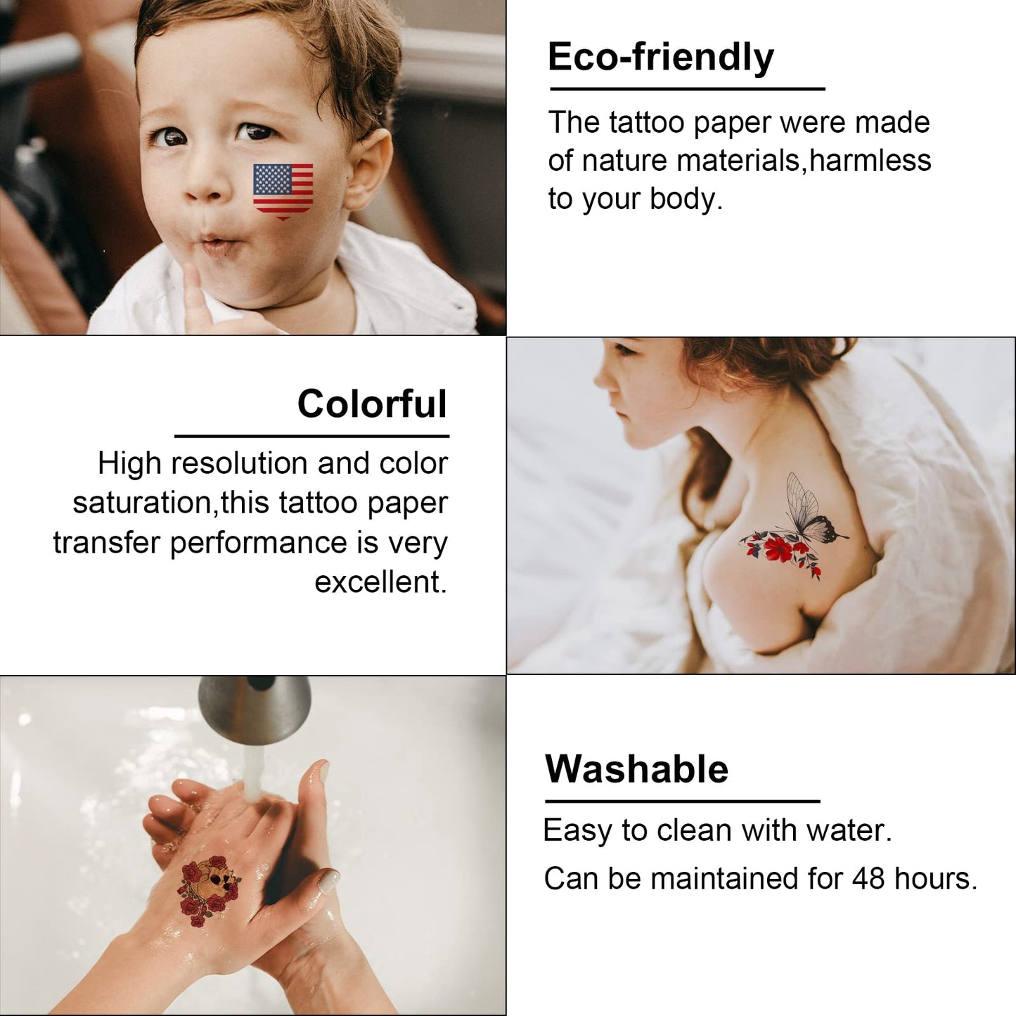 MECOLOUR Printable Temporary Tattoo Paper 8.5"X11"-5 Sets for Inkjet printer DIY Image Transfer Decal Paper for Skin, For Halloween, Celebrate Festivals, Parties, Birthday Bashes,New Year