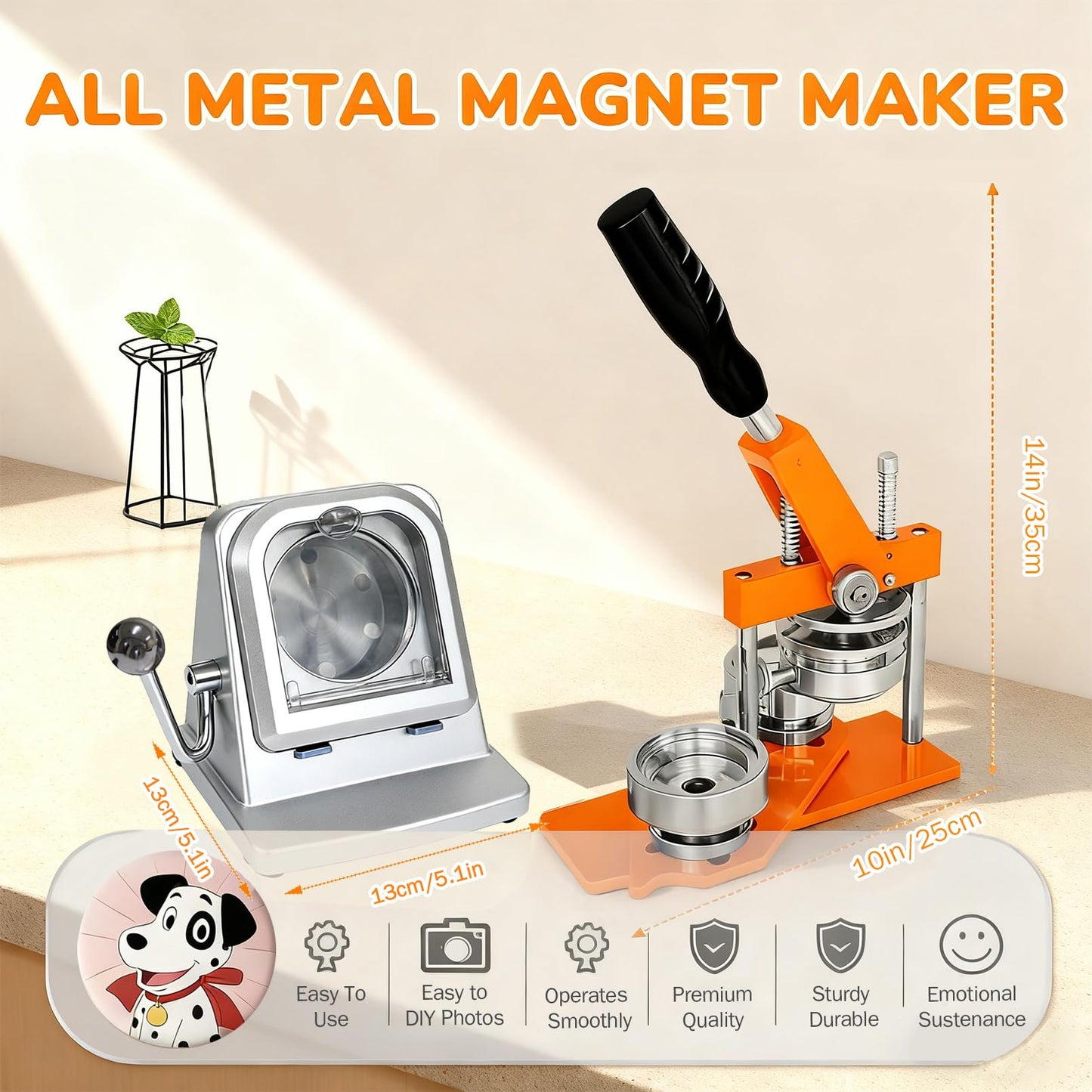 1+1.25+2.28in Round Fridge Magnet Maker Machine, Button Maker Press Kit with Photo Cutter + 150 Set Magnet + 150 Set Pin Materials+ 100 Sheets of Photo Paper