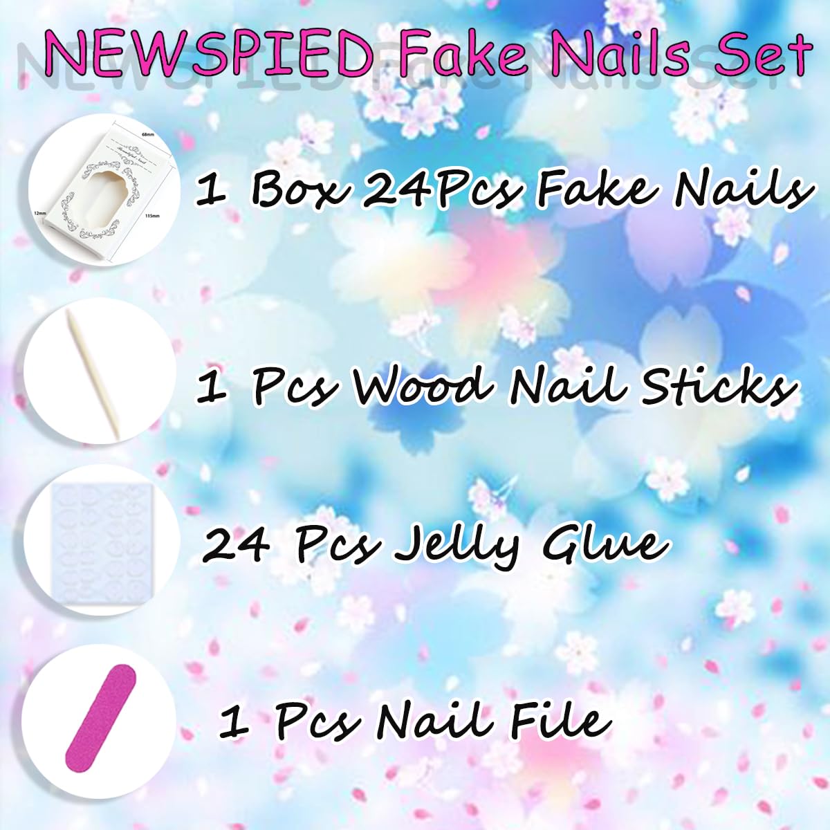 24Pcs French Tip Press on Nails Short Almond 3D Cherry Blossom Fake Nails Nude Pink False Nails with Gold Rhinestones Design Reusable Acrylic Glue on Nails for Women Wedding Party Daily DIY Manicure
