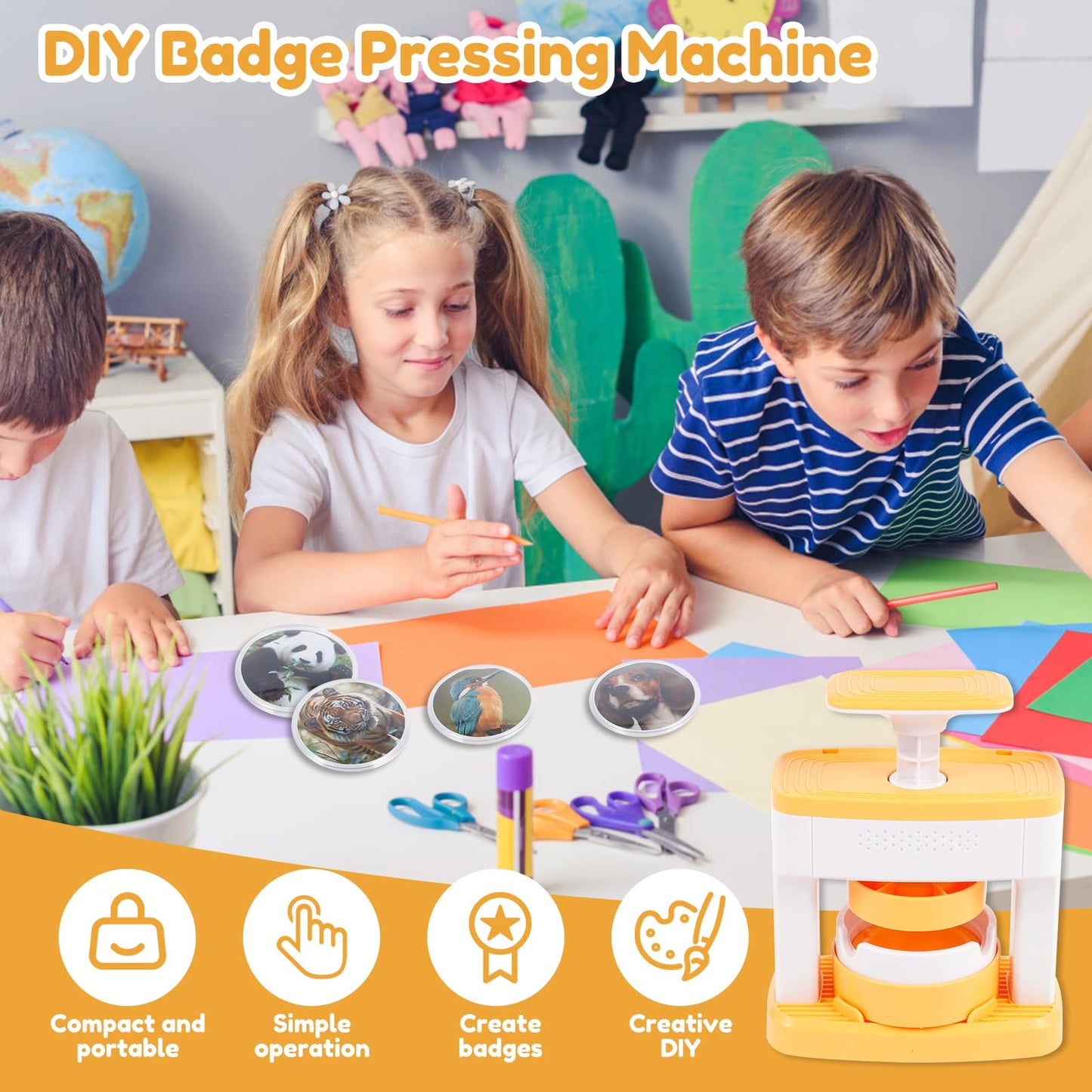 LUCKQUE Button Maker Machine, 55mm DIY Badge Punch Press Set with 48 Button Parts and Circle Cutter, Ideal DIY Round Pin Maker Machine Kit for Crafting Projects