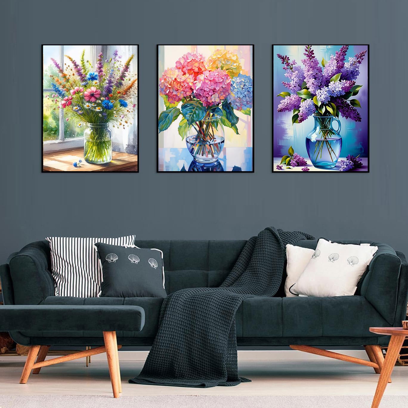 Axquilon Diamond Art Kits for Adults - 3 Pack Flowers Diamond Painting Kits for Adults, 5D Round Full Drill Vase Gem Art Paint by Diamonds Pictures DIY Crafts Kits 12x16inch