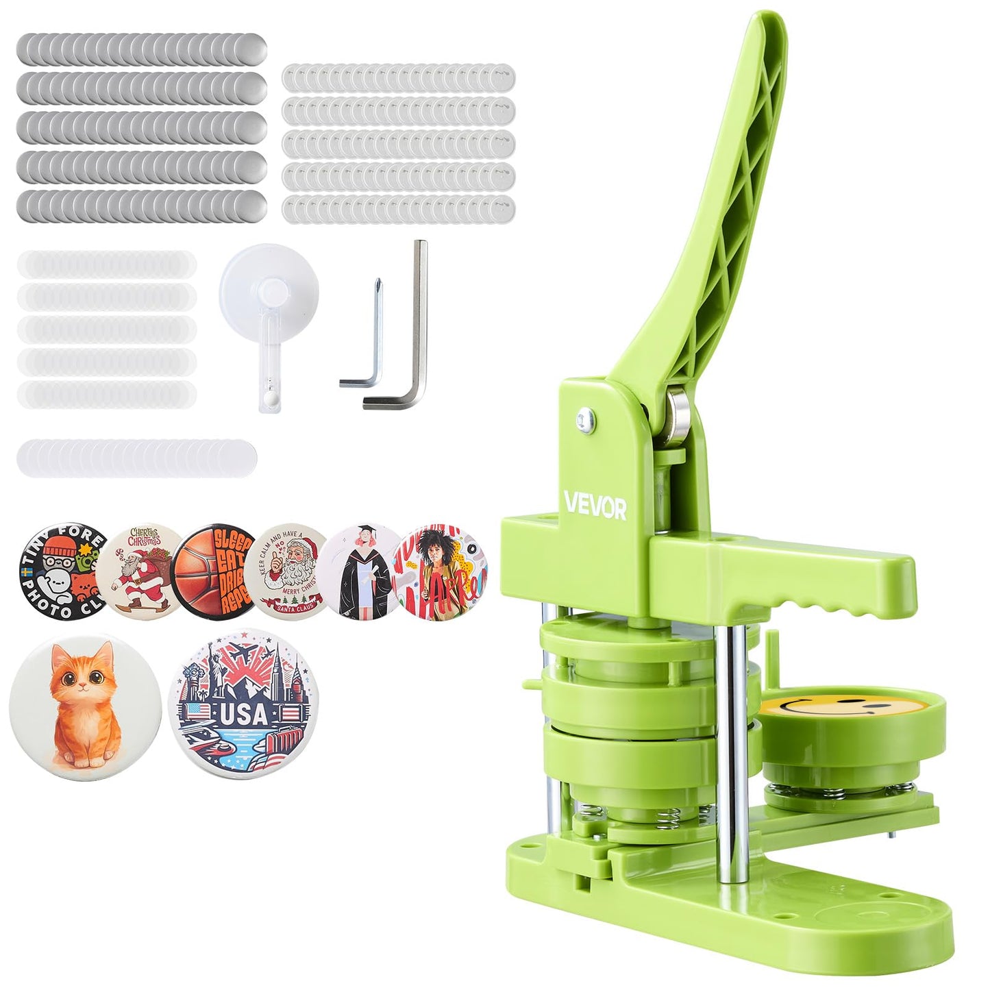 VEVOR Button Maker Machine, 3in/75mm Plastic Pin Maker with 100pcs Button Parts, Mr. Panda Magic Book, Circle Cutter and Hex Wrenches, Reinforced Ergonomic Handle, for DIY Badges, Personalized Pins