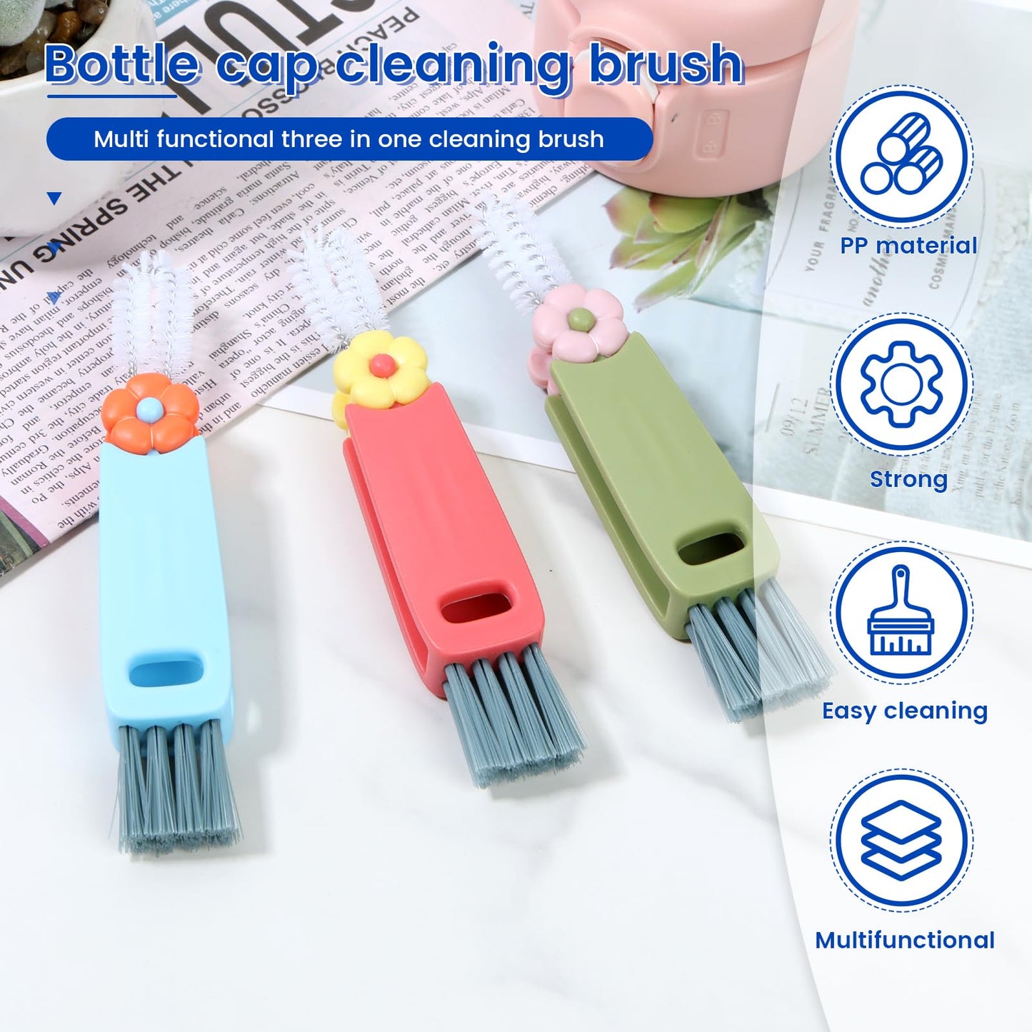 BXUYAOXMC 3 in 1 Cup Lid Cleaning Brush, 180° Rotatable Multifunctional Crevice Cleaner for Water Bottle Tumbler Baby Bottle, Cup Lid Gap Brush with Soft & Firm Bristles + Pick, 6 Pack