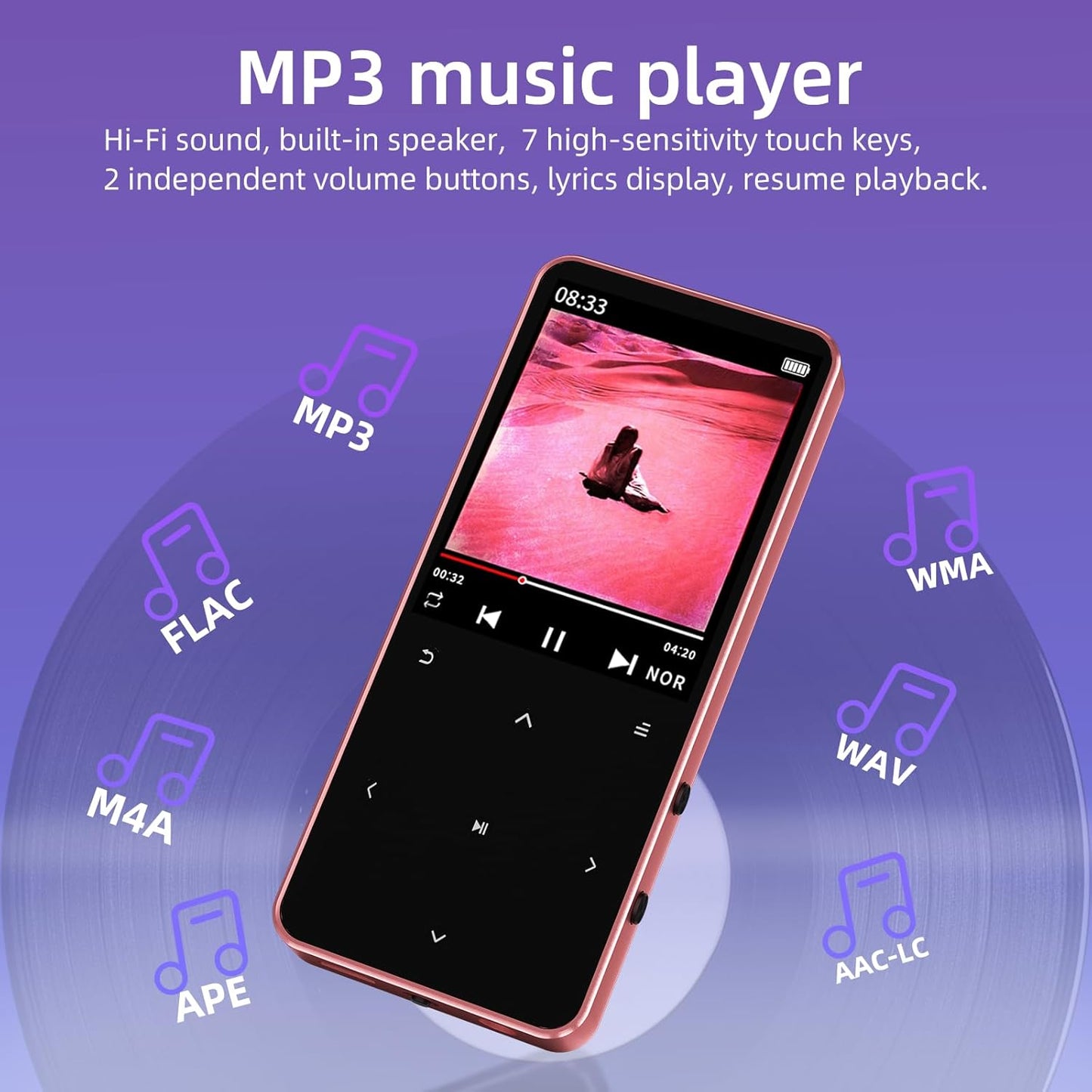 Tengsen Mp3 5.3, Mp3 128GB, Gold,32GB) Player with Bluetooth Portable Digital Music Player with Speaker, FM Radio