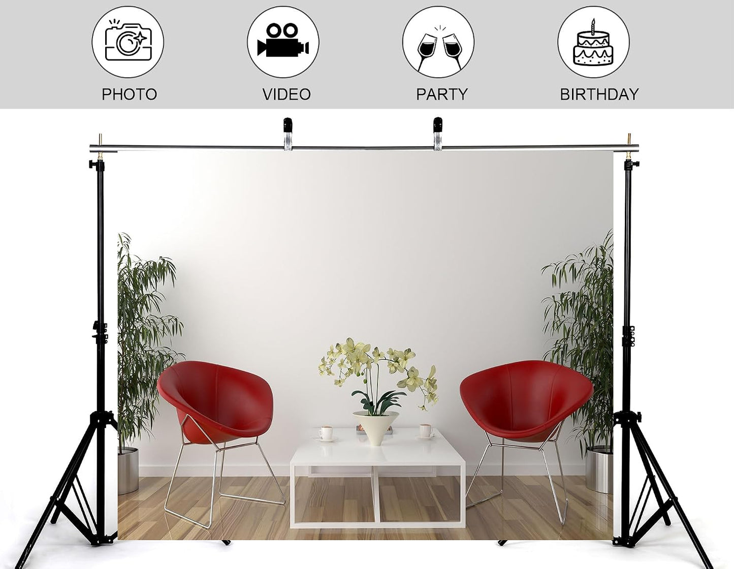 KeyWork 6x4ft Modern Red Accent Chairs Backdrop Contemporary Interior Photography Background for Minimalist Party