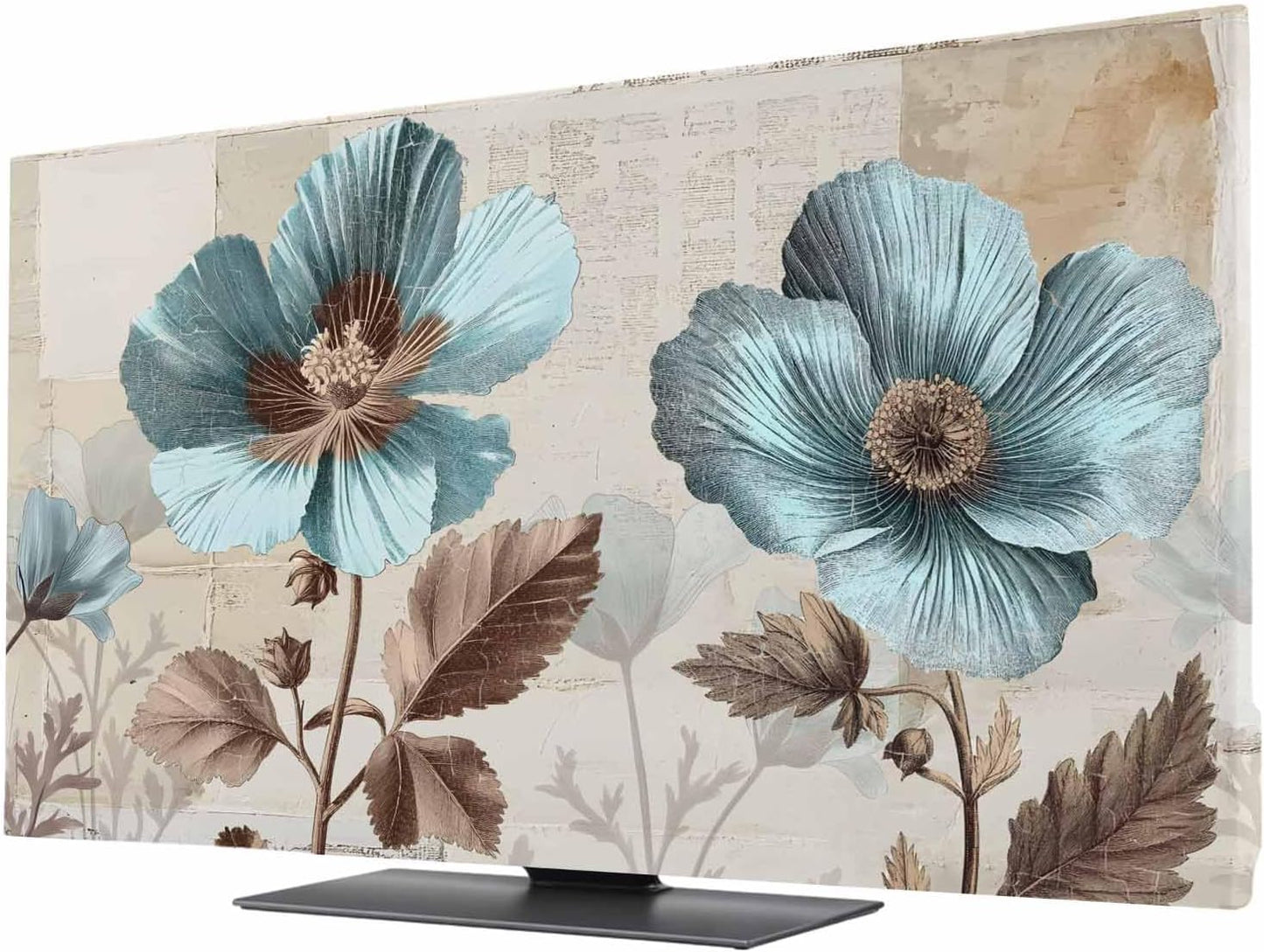 Singingin 32 Inch, Teal Broccoli TV Dust Cover Rustic Farmhouse Flower Leaf Retro Brown Computer Monitor Cover