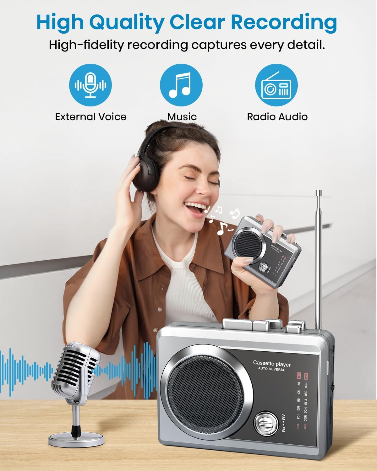 DIGITNOW Cassette Cassette Player Recorder, Retro AM/FM Radio, Portable Audio Player Speaker Device with Built