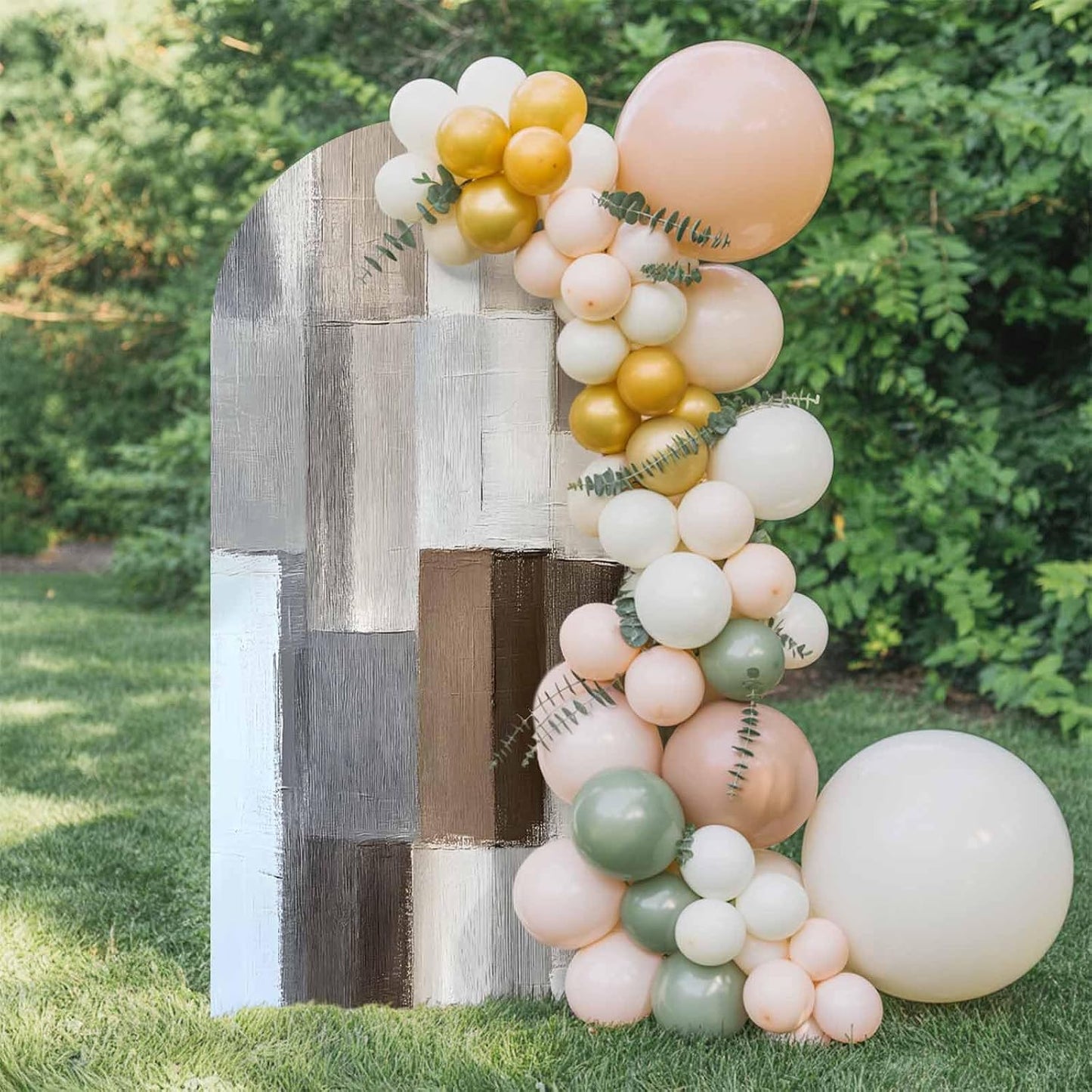 Jnbasdffb 6.6 Grey Brown Color Blocks Wedding Arch Cover, Stretchy Spandex Arch Backdrop Stand Covers FT, Abstract Oil