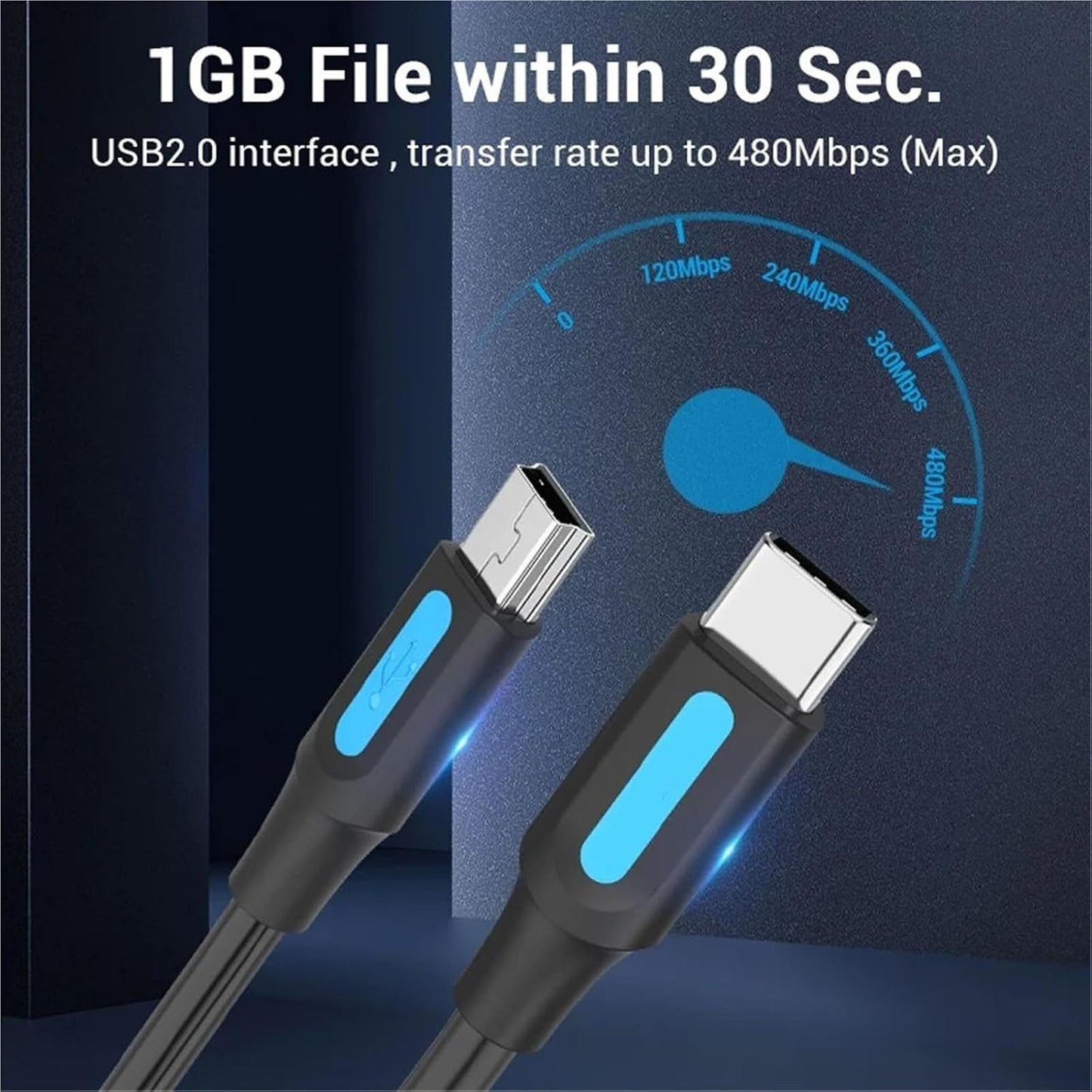 ZDMEBEZ 1Pcs MP3 1.5m 2m(1.5m) USB C to Mini USB Cable Type C Adapter for Digital Camera Player HDD Type-c to Mini USB
