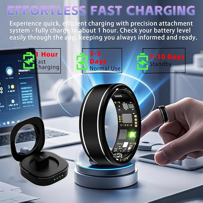 Smart Ring for Men Women ??Fitness Tracker Ring with Heart Rate, SpO2, Blood Pressure, Sleep Monitoring, Step & Calorie Counter, No Subscription Fee, iOS & Android Compatible (Black, 10)