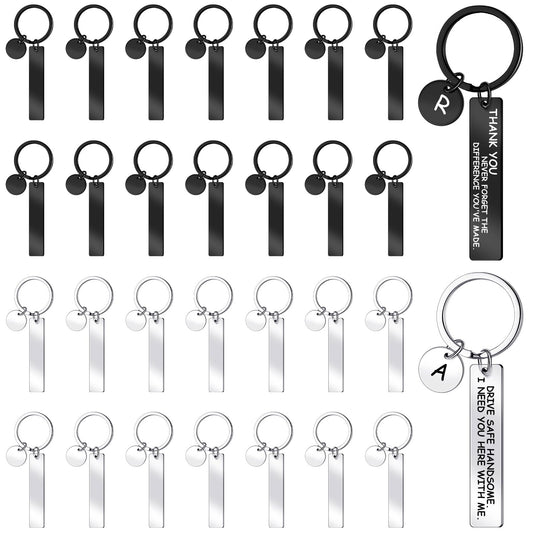 Gisafai 30 Pcs Laser Engraving Stainless Steel Keychain Blanks Engravable Metal Keychains for Graduation Crafts DIY Gifts(Black and Silver)