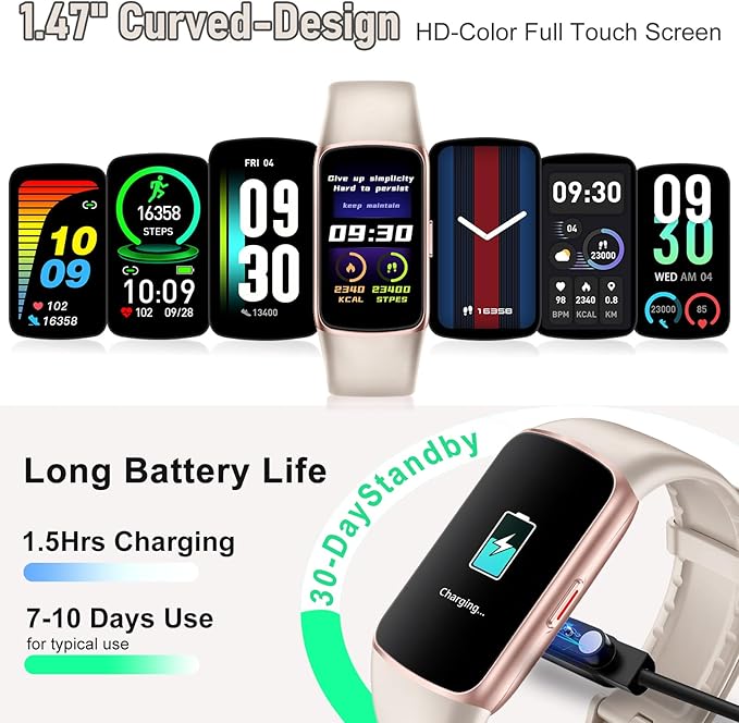 Fitness Tracker with 24/7 Heart Rate, Blood Pressure Blood Oxygen Sleep Monitor, 123 Sports Modes Calories Smart Watch,IP68 Waterproof Step Counter Activity Trackers Pedometer for Women Men (Beige)