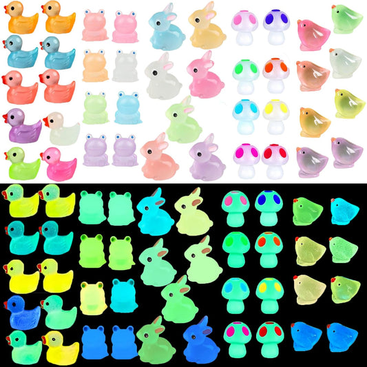Trasfit Miniature Lucky Cat, Tortoise Set - Fairy Garden Accessories Animals for Plant Flower Pot, Bonsai Craft Decor (100 Luminous Animal