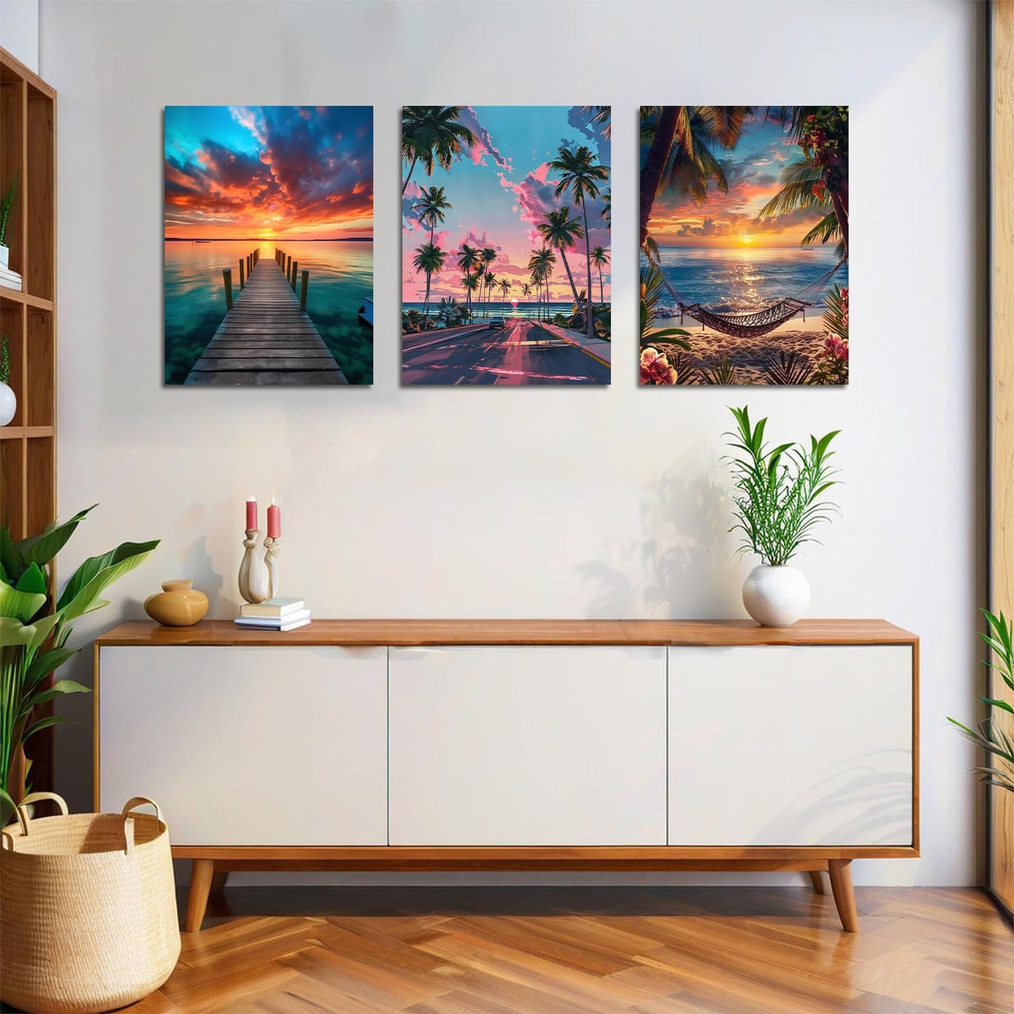 bleihum 3 Pack Beach Diamond Art Kits for Adults, Sunset 5D Diamond Painting Kits for Adults Beginners, Seascape DIY Round Full Drill Gem Art and Crafts Home Decor 12x16 Inch