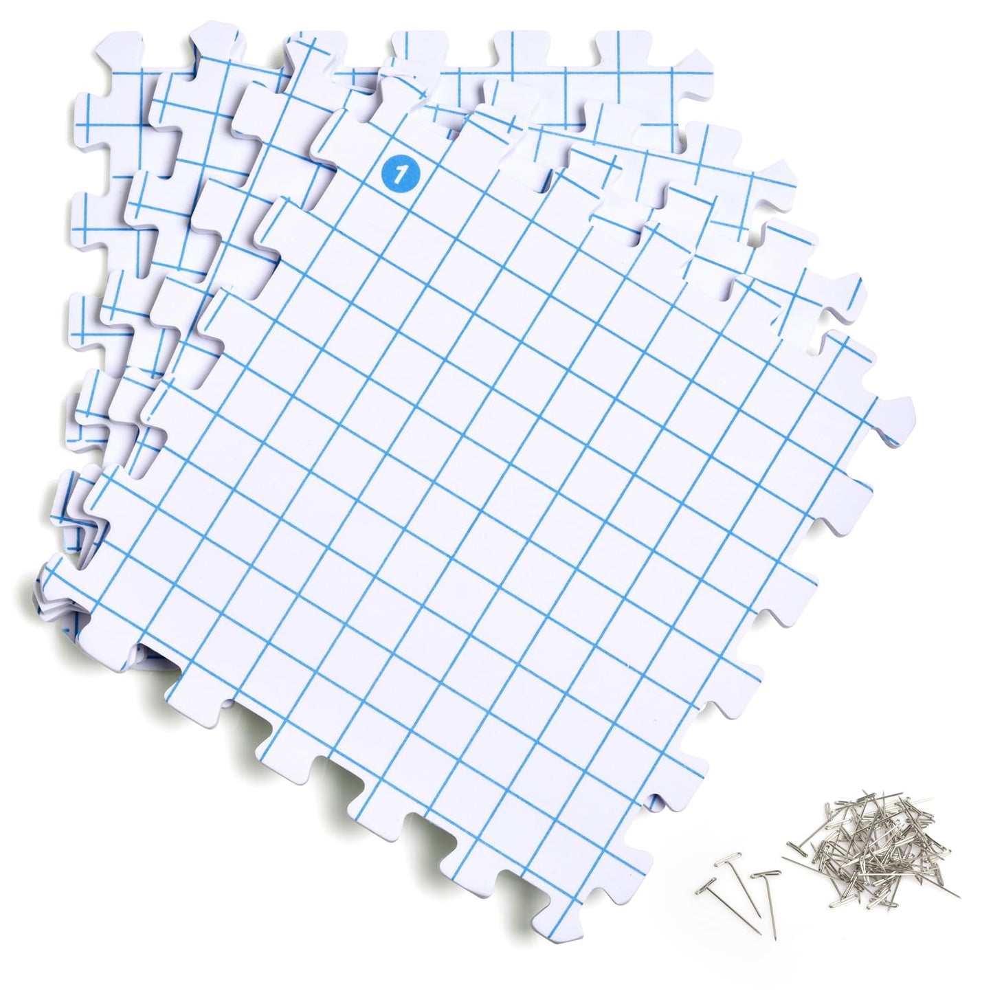 Interlocking Blocking Mats - Blocking Mats for Knitting and Crochet Projects, 4-Pack 12'' W x 12'' L Knitting Blocking Mats with 50 T-Pins, White