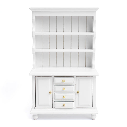 Dollhouse Miniature Cabinet 1/12 Scale Bookshelf Bookcase Cupboard Hutch, Mini Furniture Kitchen Accessories, European Items Living Room Wooden Storage Sideboard Display Showcase Shelves, White