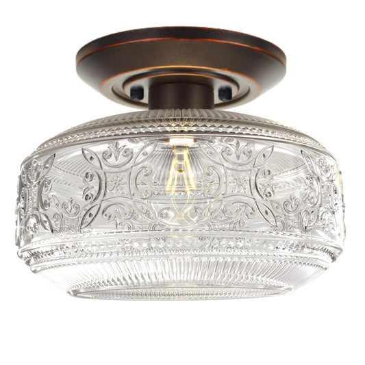 KnLnny Ware Flush Mount Ceiling Light, Oil Rubbed Bronze, Glass Shade, 9W Bulb Included, 9 Inch, for Hallway, Porch, Kitchen, Bedroom