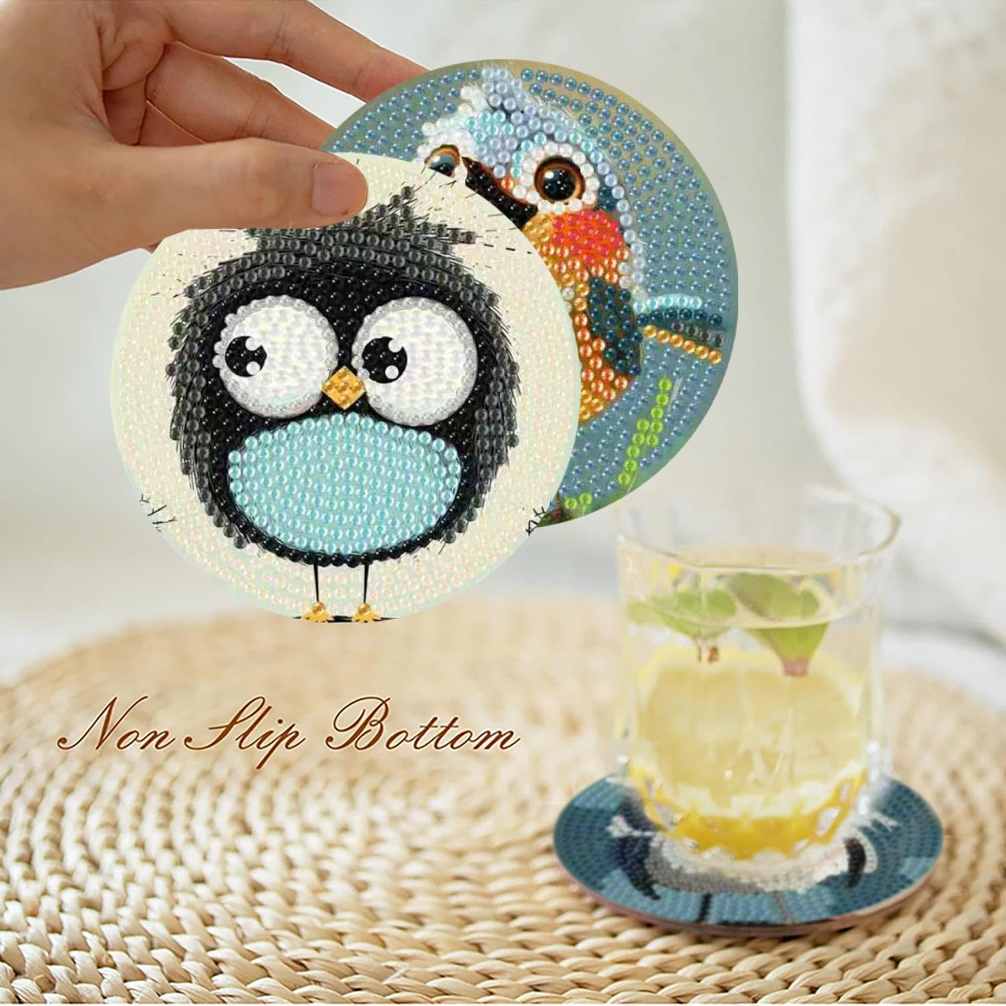 8 Pcs Retro Birds Diamond Art Coasters Kits for Adults with Holder, Cute and Funny Bird Pattern Wooden Diamond Painting Coasters Kits, DIY Diamond Dots Art Painting Coaster Crafts Kit for Home Decor