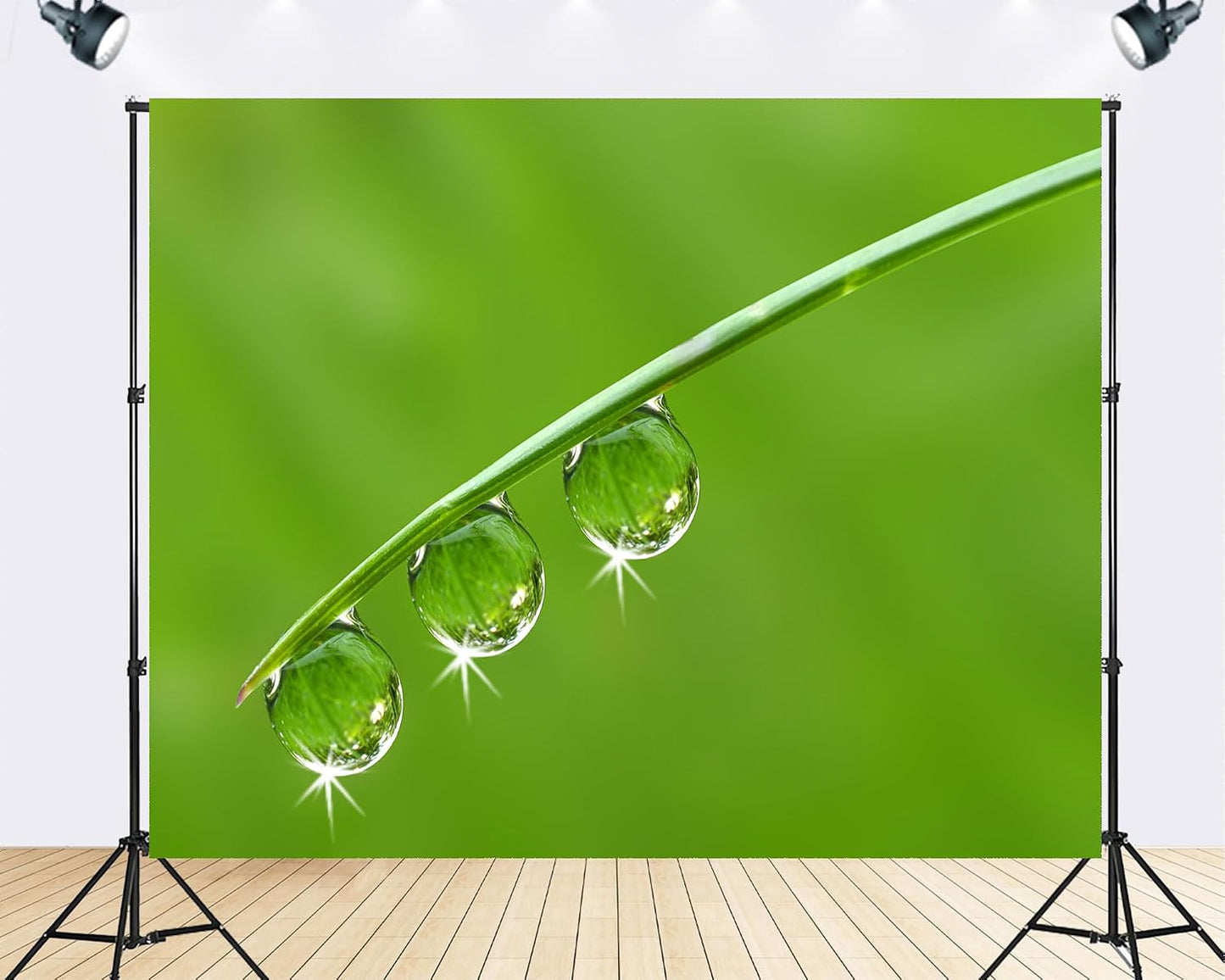 TryKid 8x6ft Green Dewdrop Grass Backdrop Sparkling Water Drop Blade Photography Background Fresh Spring Nature Event