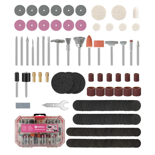 HARDELL Rotary Tool Accessories, 230pcs Power Rotary Tool Accessories Kit, 1/8"(3.2mm) Diameter Shanks, Universal Fitment for Easy Cutting, Polishing, Sanding, Carving, Grinding(Pink)