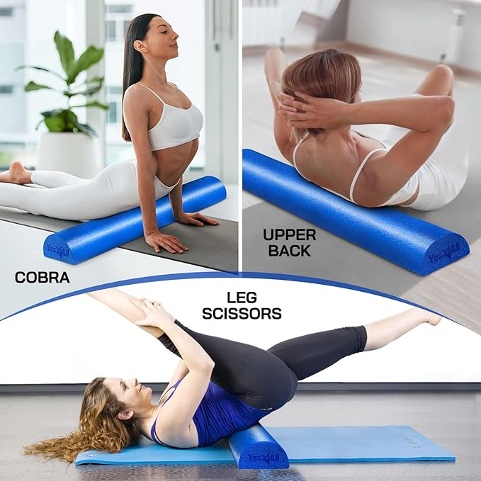 Yes4All Medium Firm Half Foam Rollers for Post-Workout Relaxation, 12/18/24/36 inch PE Foam Roll for Back Massage & Yoga Exercise